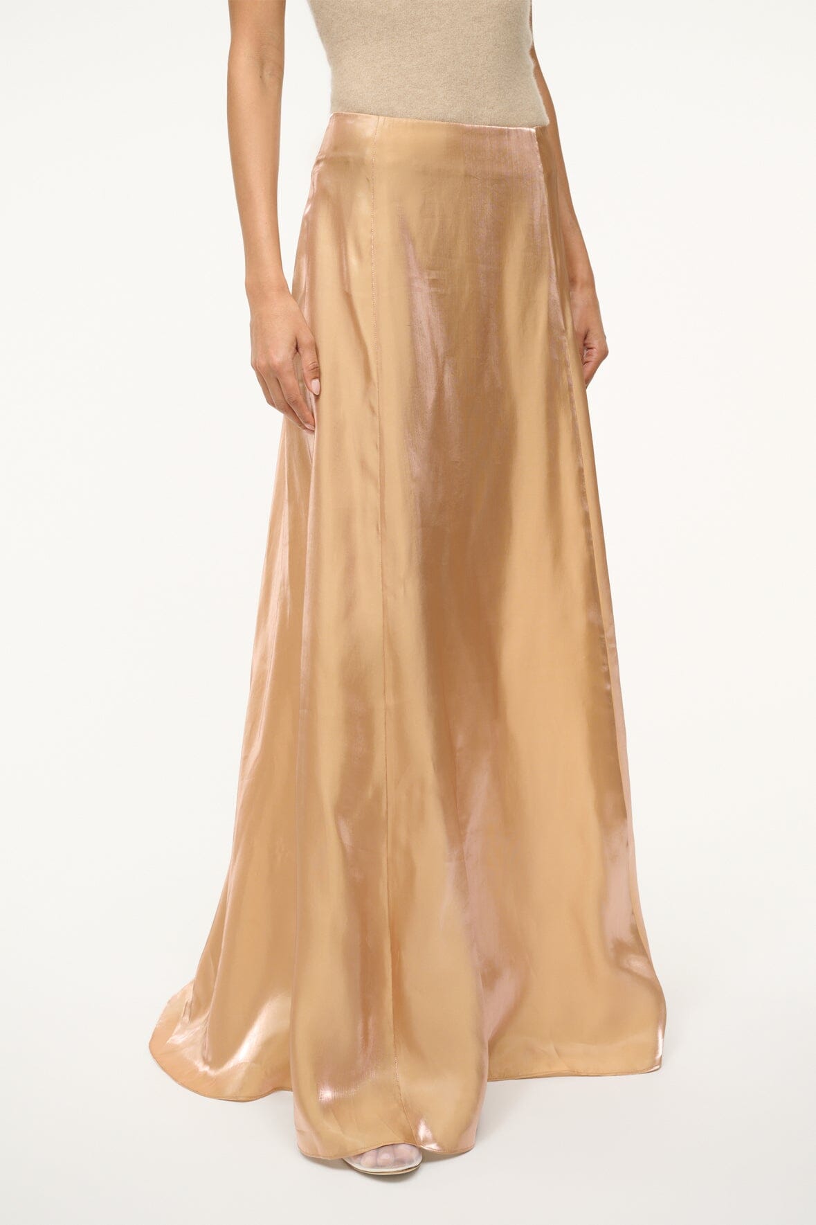 Vincenzo Rose Gold Iridescent Organza Maxi Skirt