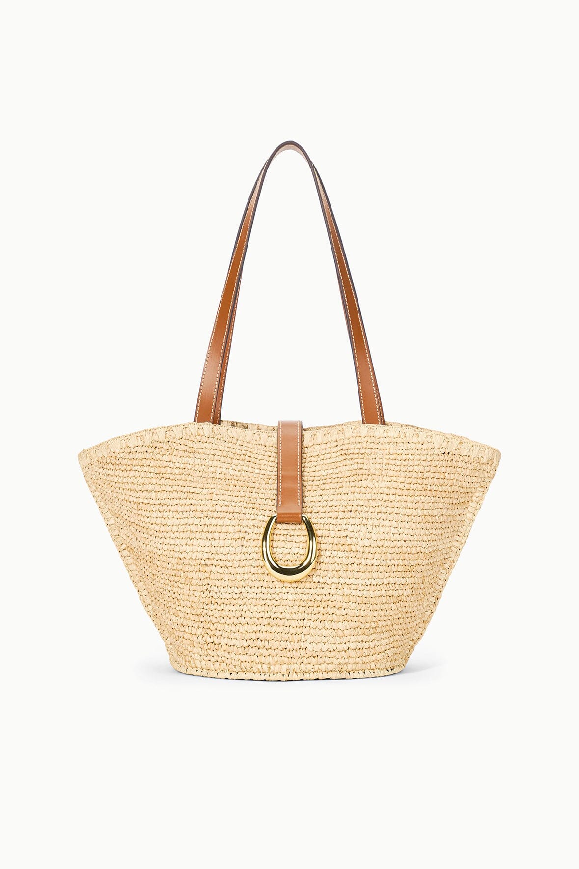 Natural Raffia Vista Tote Bag with Moon Hardware Closure
