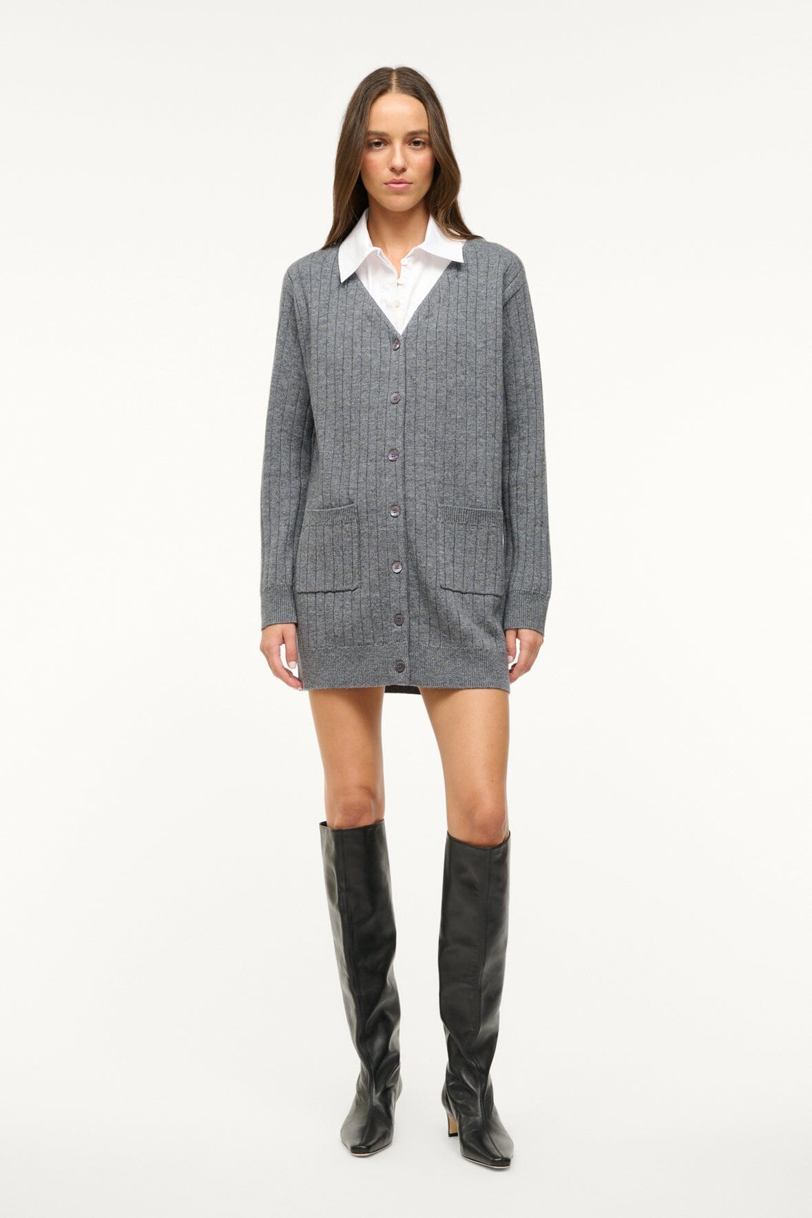 Wallis Charcoal White Cardigan Dress with Removable Collared Shirt