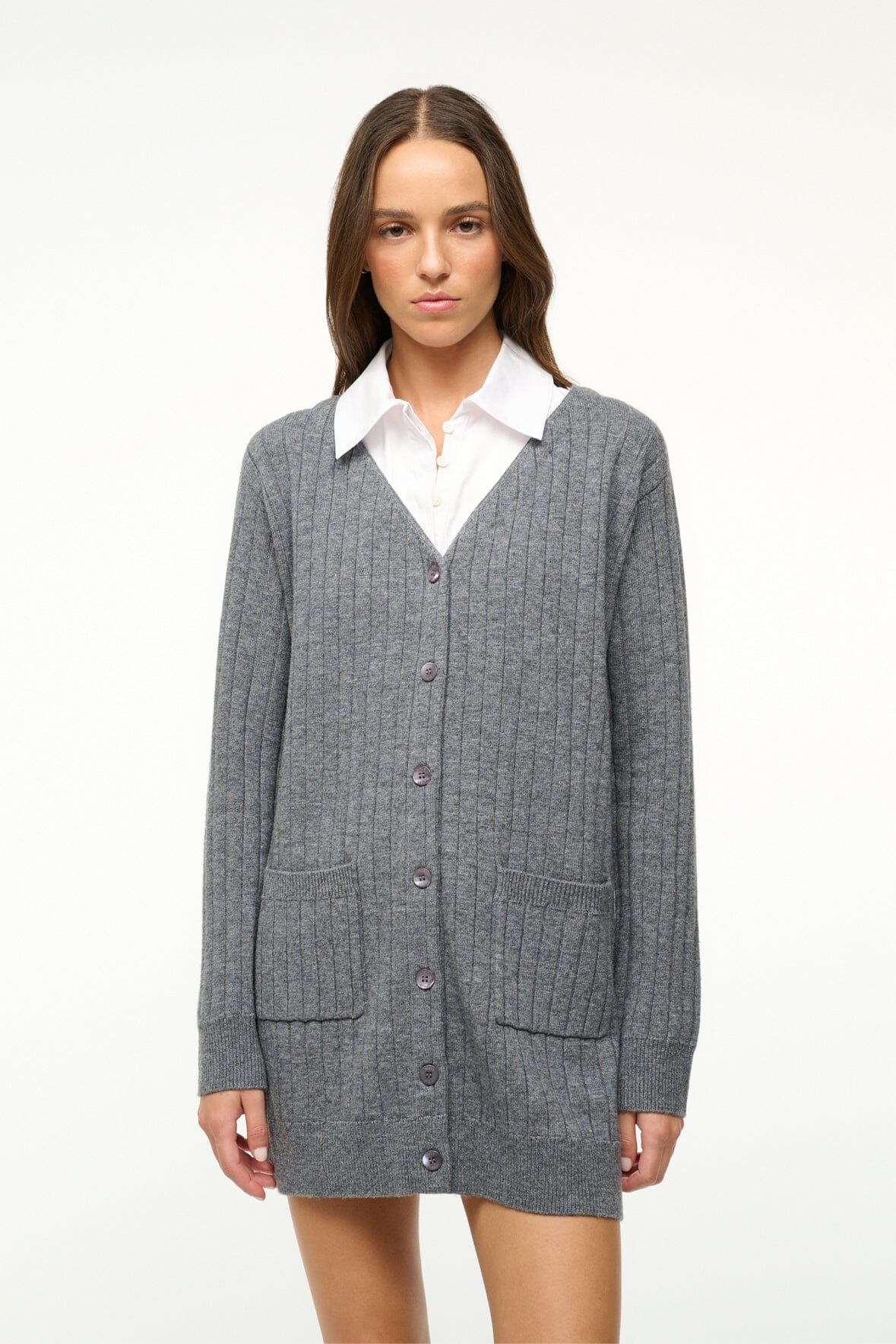Wallis Charcoal White Cardigan Dress with Removable Collared Shirt