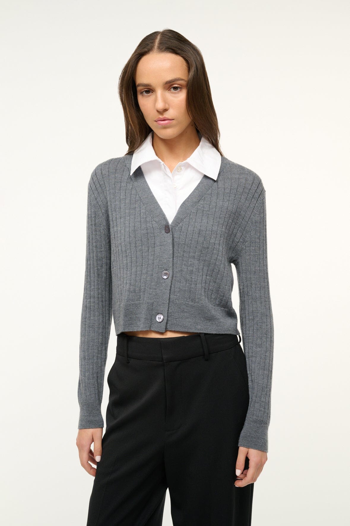 Wallis Sweater with Removable Collared Bib in Charcoal White