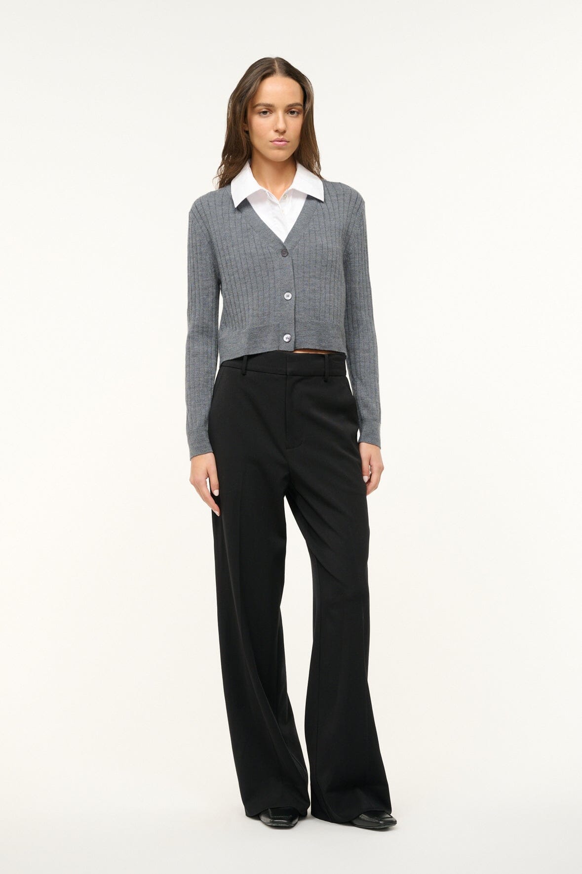 Wallis Sweater with Removable Collared Bib in Charcoal White