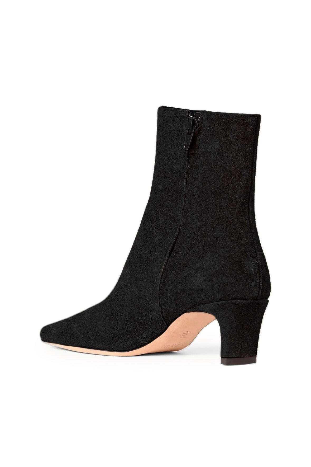 Wally Black Suede Ankle Boot with Side Zip & Blade Heel