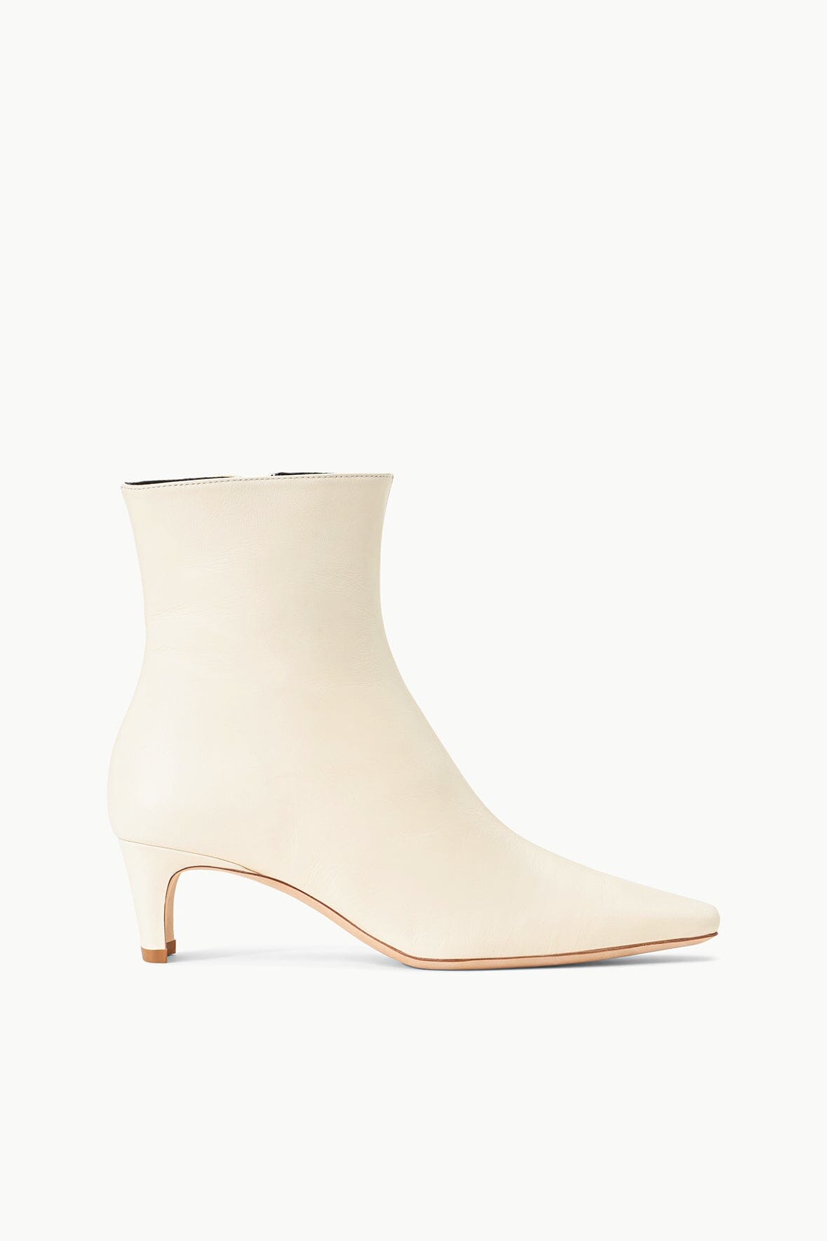 Wally Cream Leather Ankle Boot with Side Zip & Blade Heel