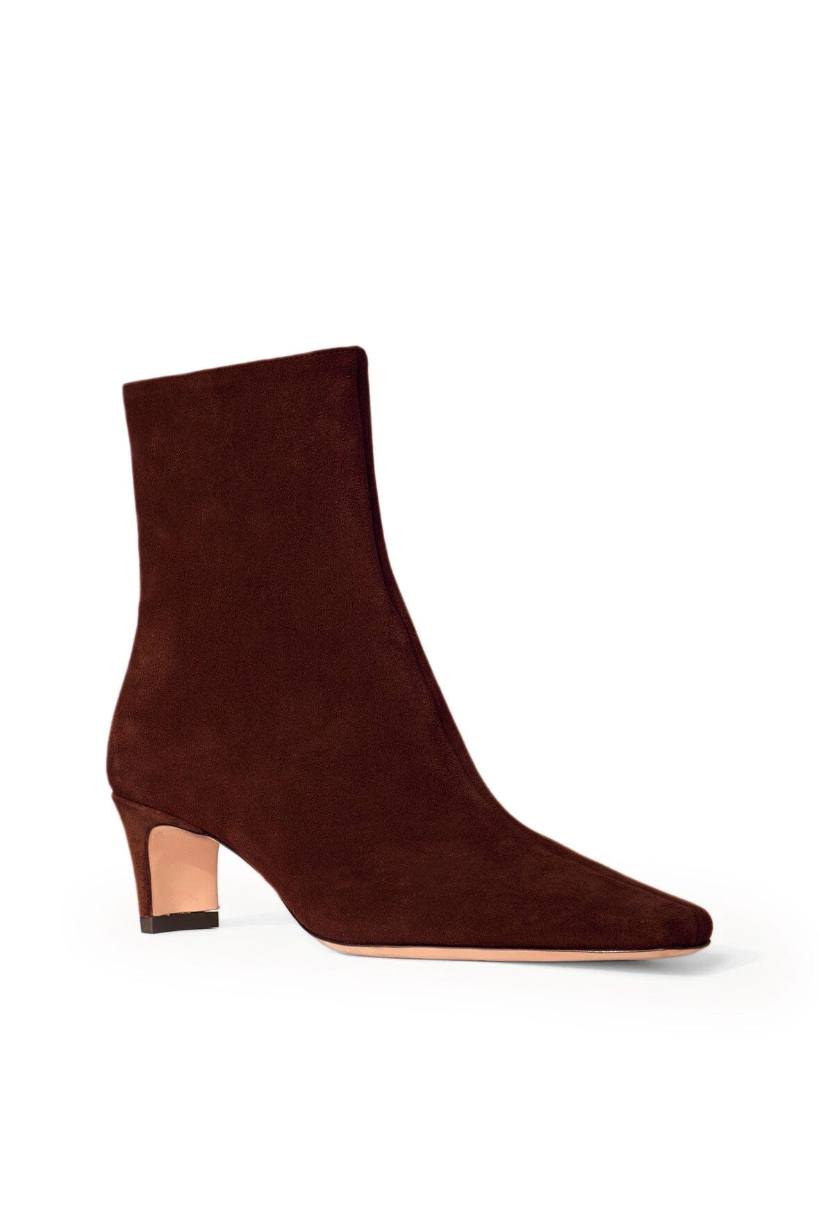 Wally Mahogany Suede Ankle Boot with Side Zip & Blade Heel