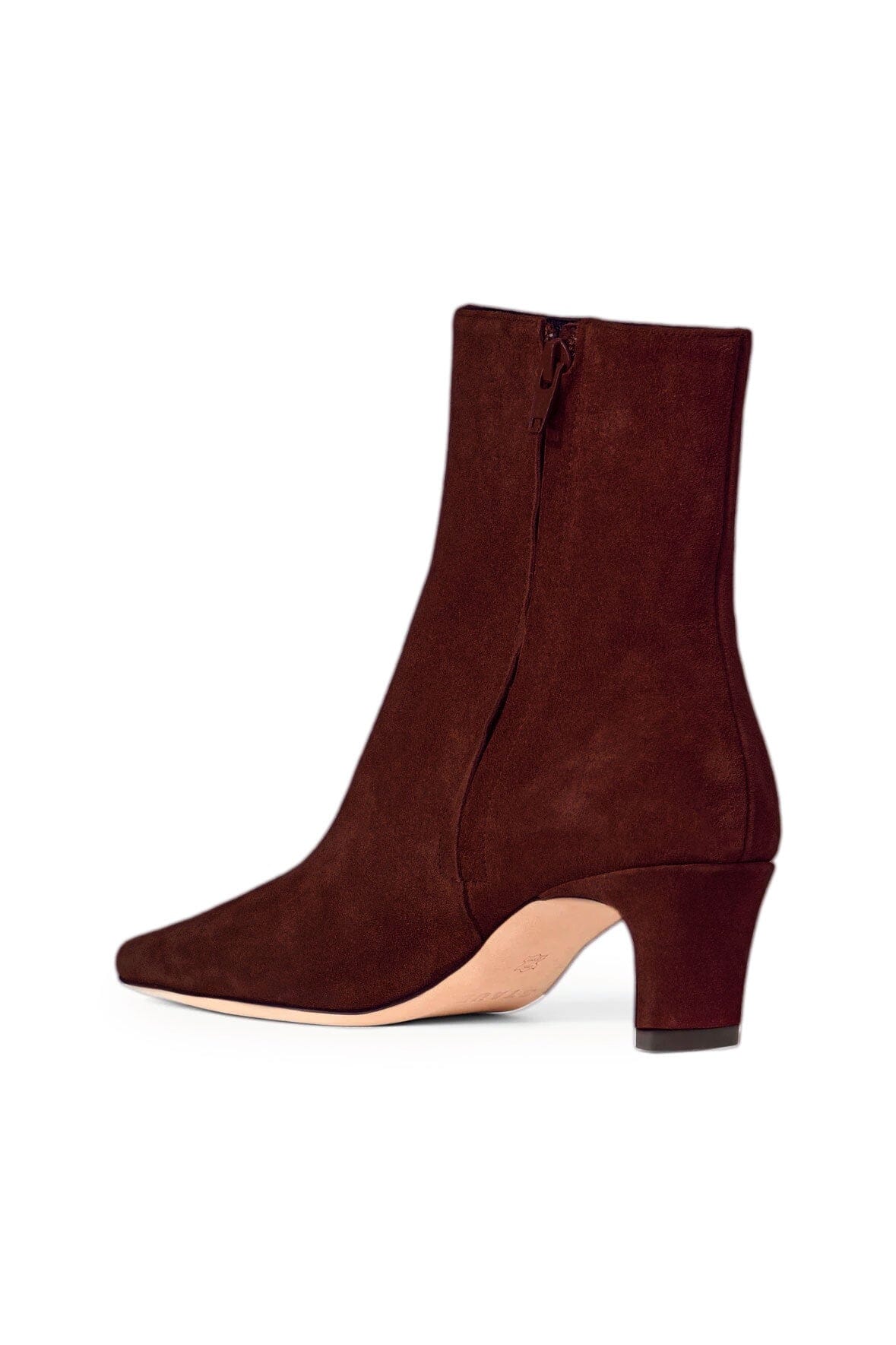Wally Mahogany Suede Ankle Boot with Side Zip & Blade Heel