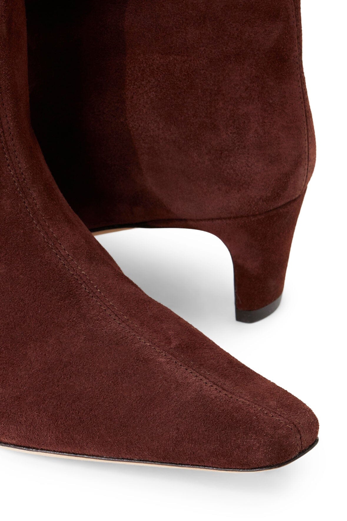 Wally Mahogany Suede Ankle Boot with Side Zip & Blade Heel