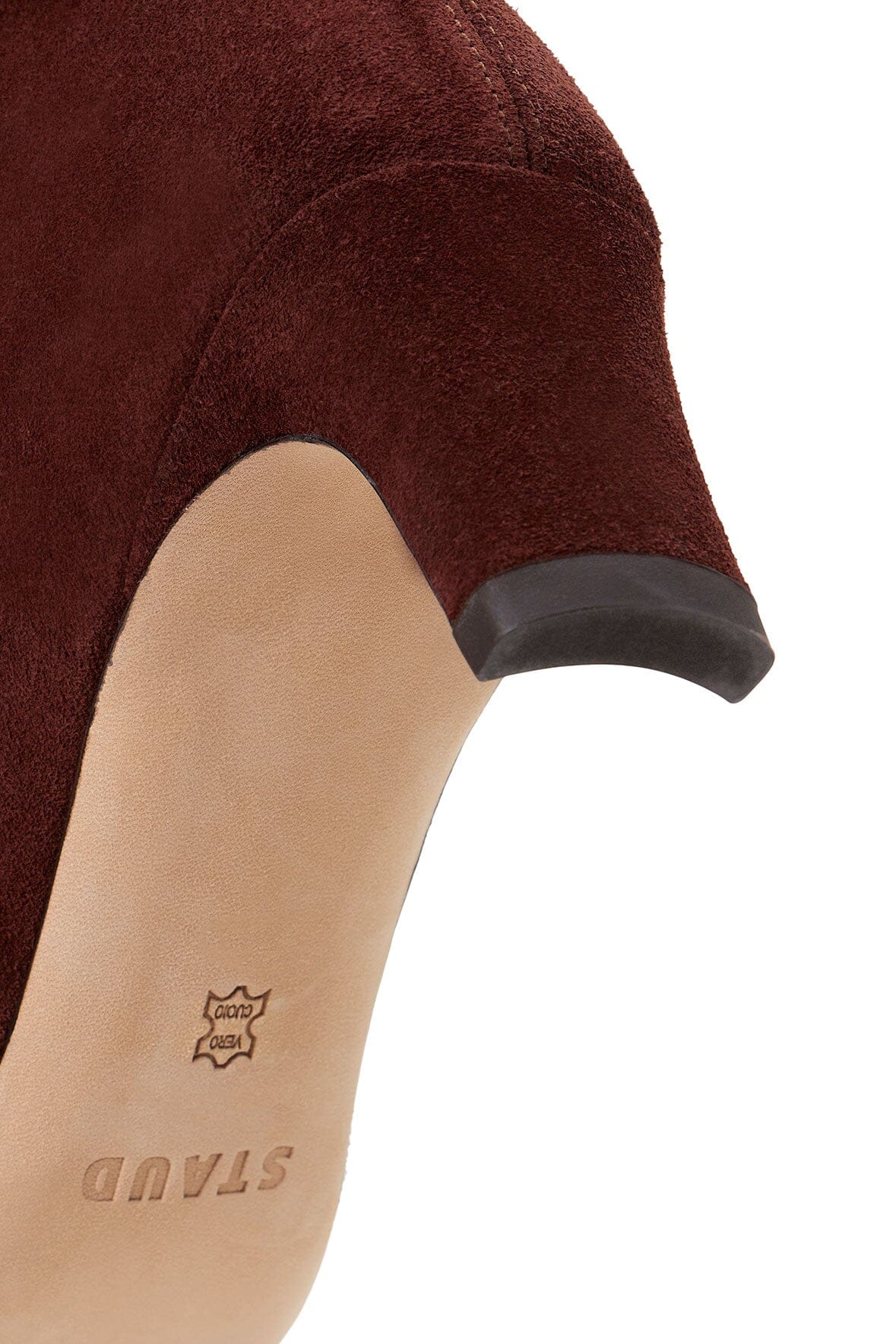 Wally Mahogany Suede Ankle Boot with Side Zip & Blade Heel
