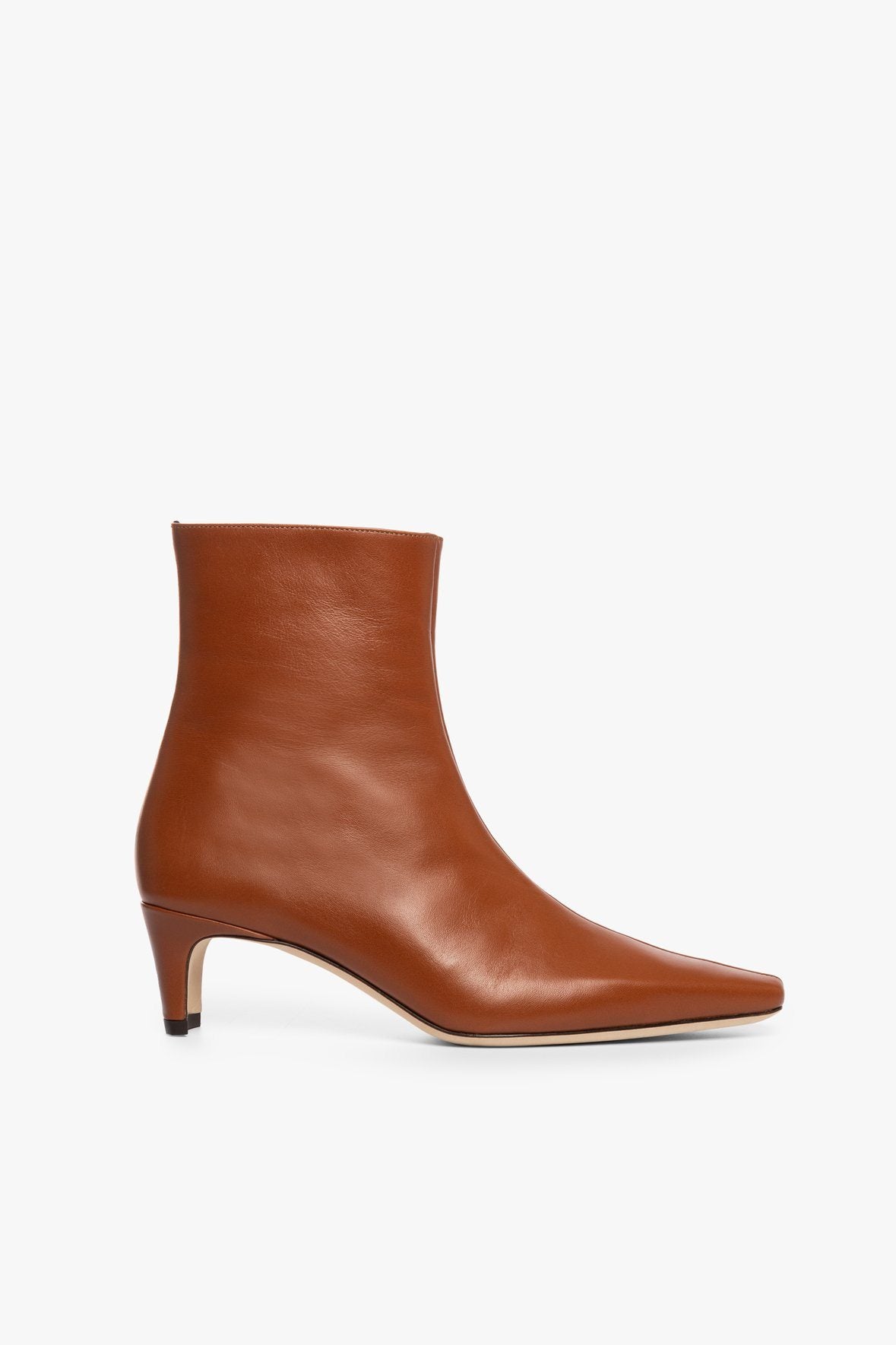 Wally Tan Leather Ankle Boot with Side Zip & Blade Heel