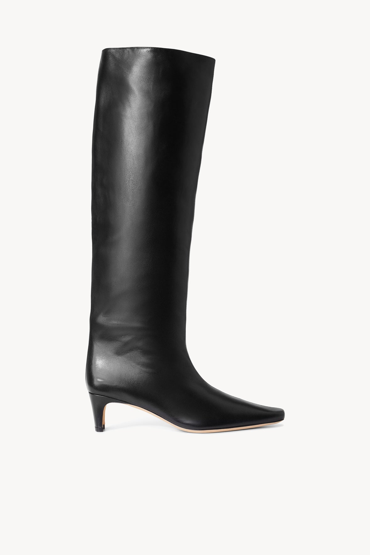 Wally Black Leather Knee-High Boot with Slim Heel