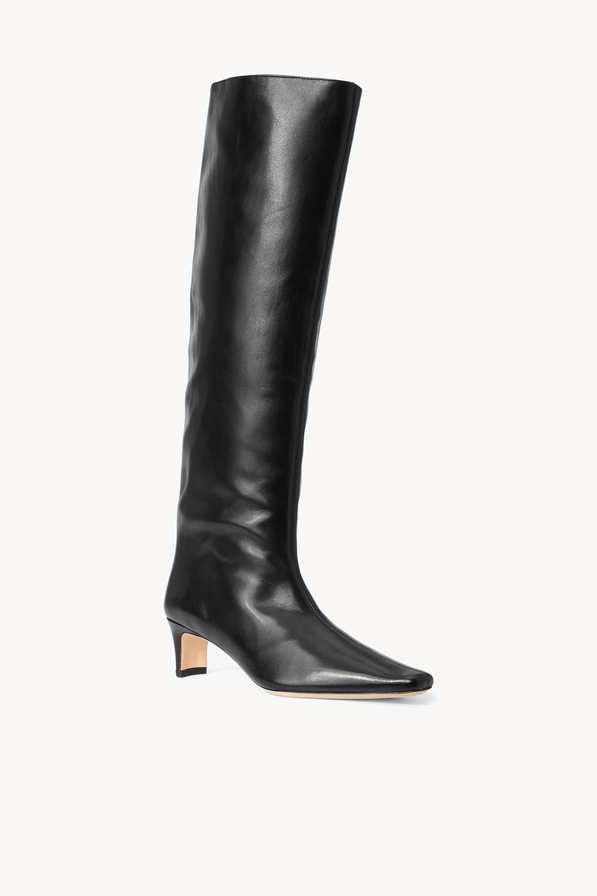 Wally Black Leather Knee-High Boot with Slim Heel