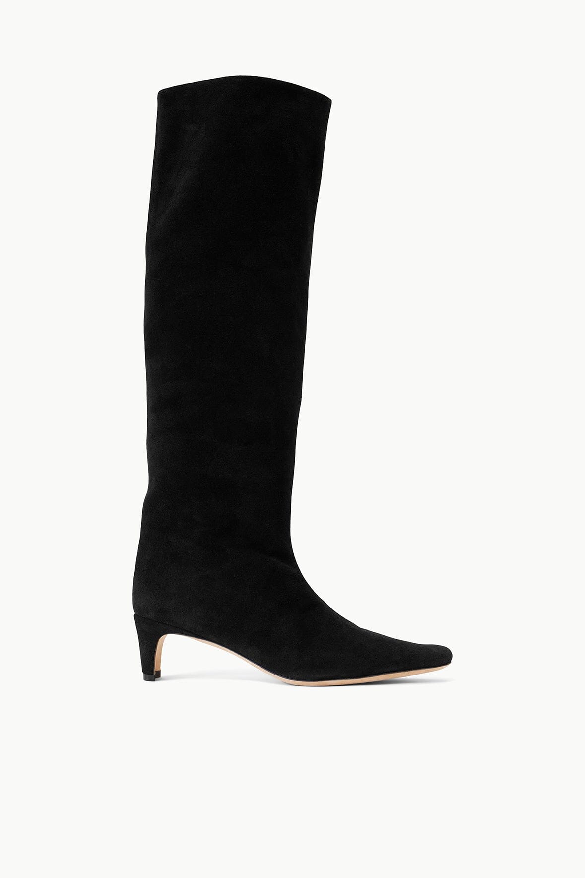 Black Suede Wally Knee-High Boots with Pointed Toe
