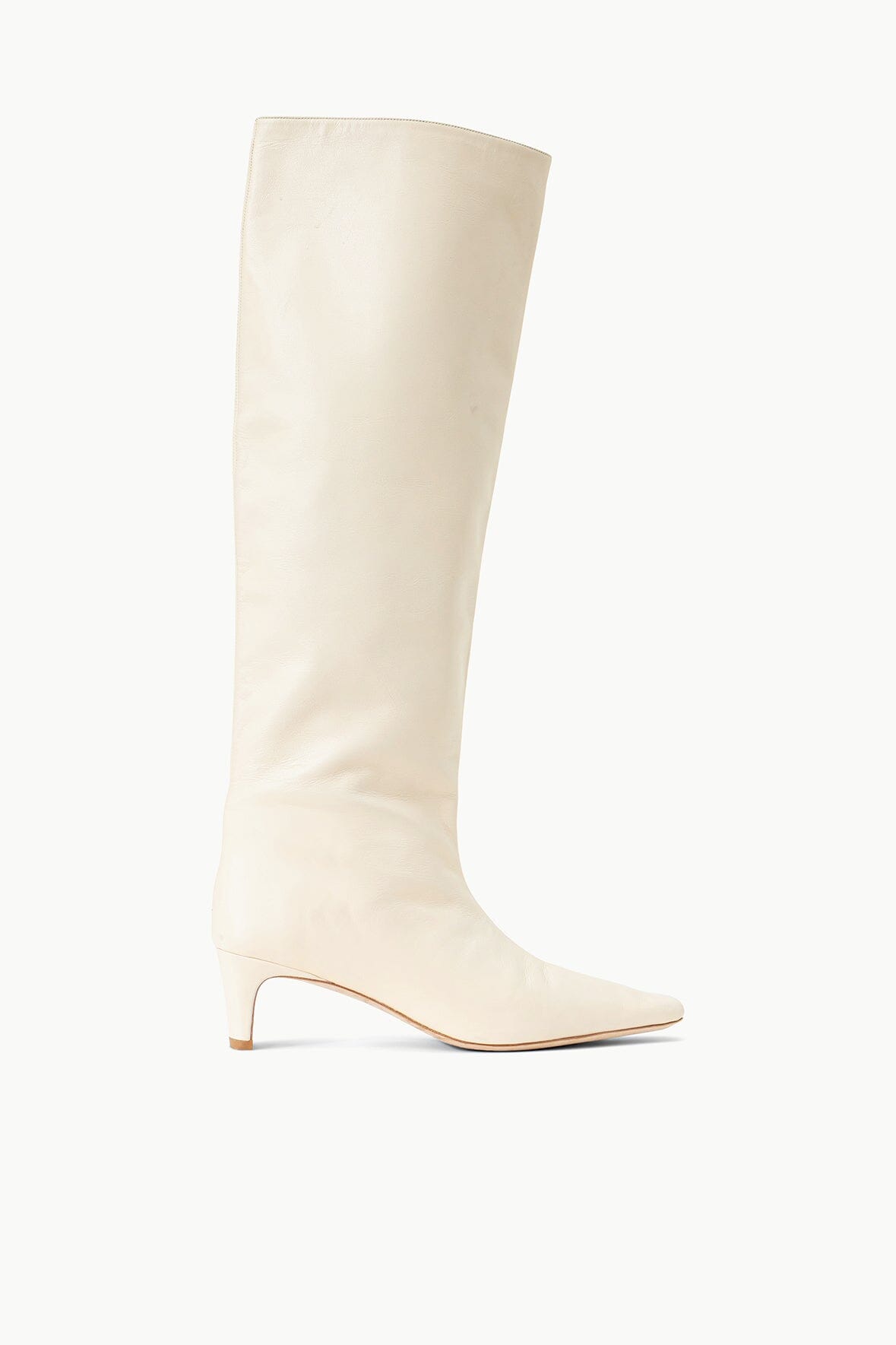Wally Cream Leather Knee-High Boots with Pointed Toe