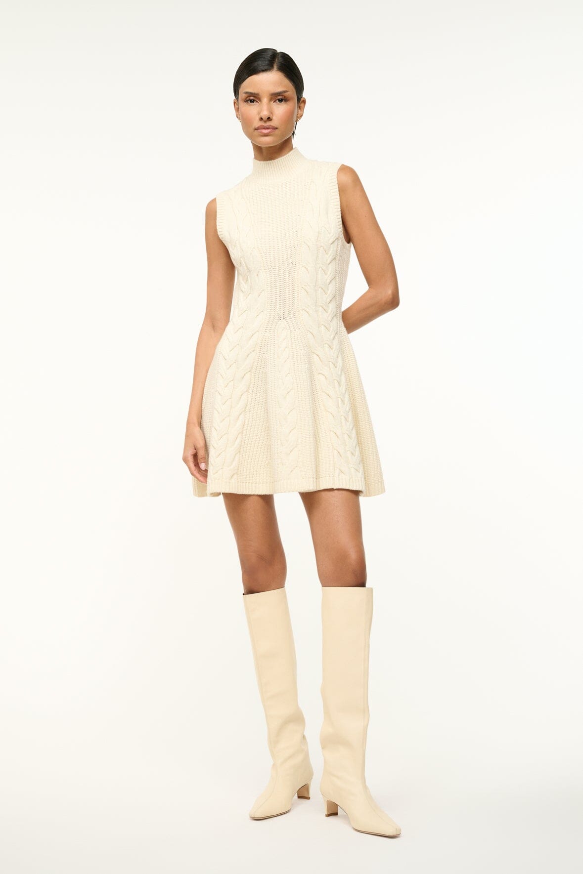 Wally Cream Leather Knee-High Boots with Pointed Toe