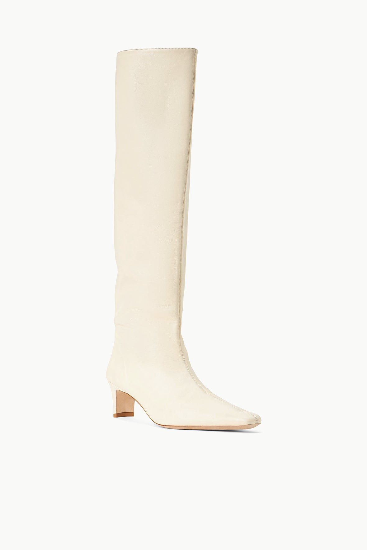Wally Cream Leather Knee-High Boots with Pointed Toe