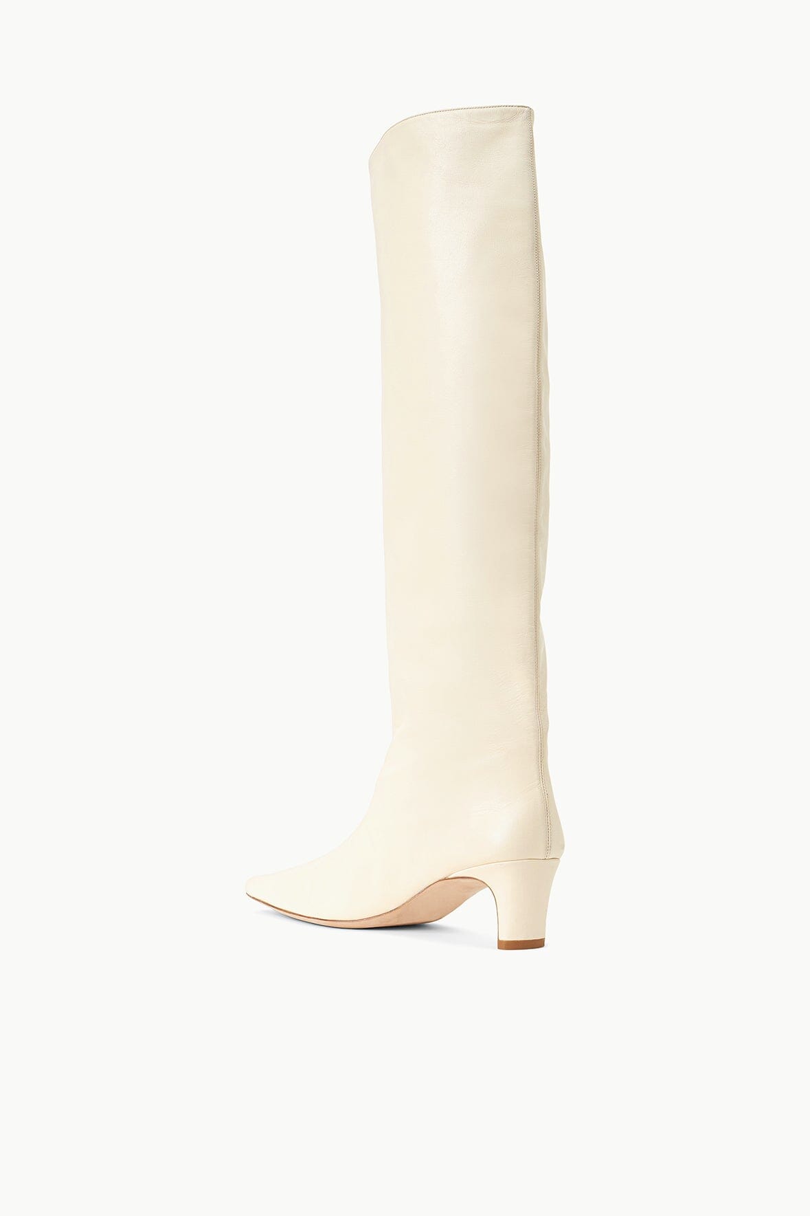 Wally Cream Leather Knee-High Boots with Pointed Toe