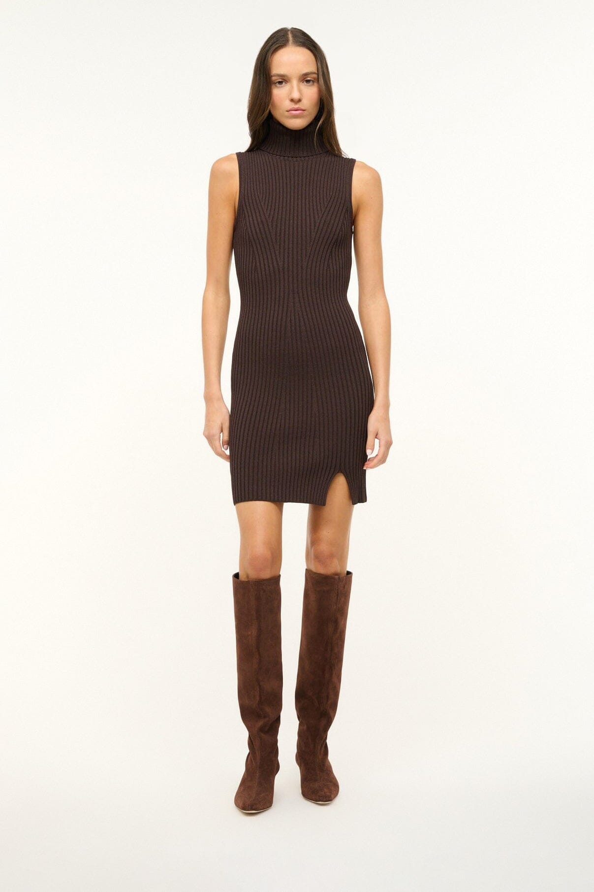 Wally Boots - Mahogany Suede Knee-High with Slim Heel