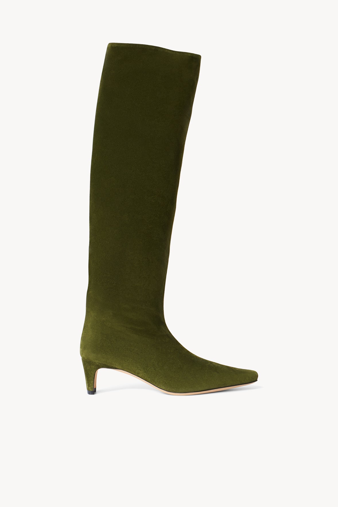 Olive Suede Wally Knee-High Boot with Slim Heel