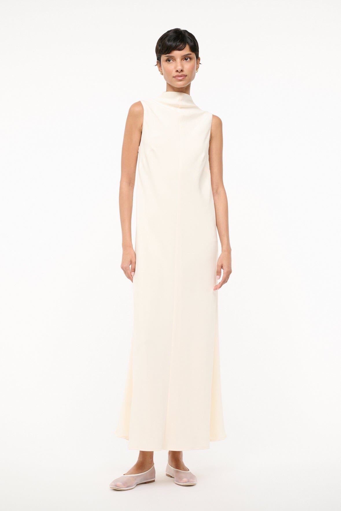 Araya Ivory Crepe Maxi Dress with Funnel Neckline