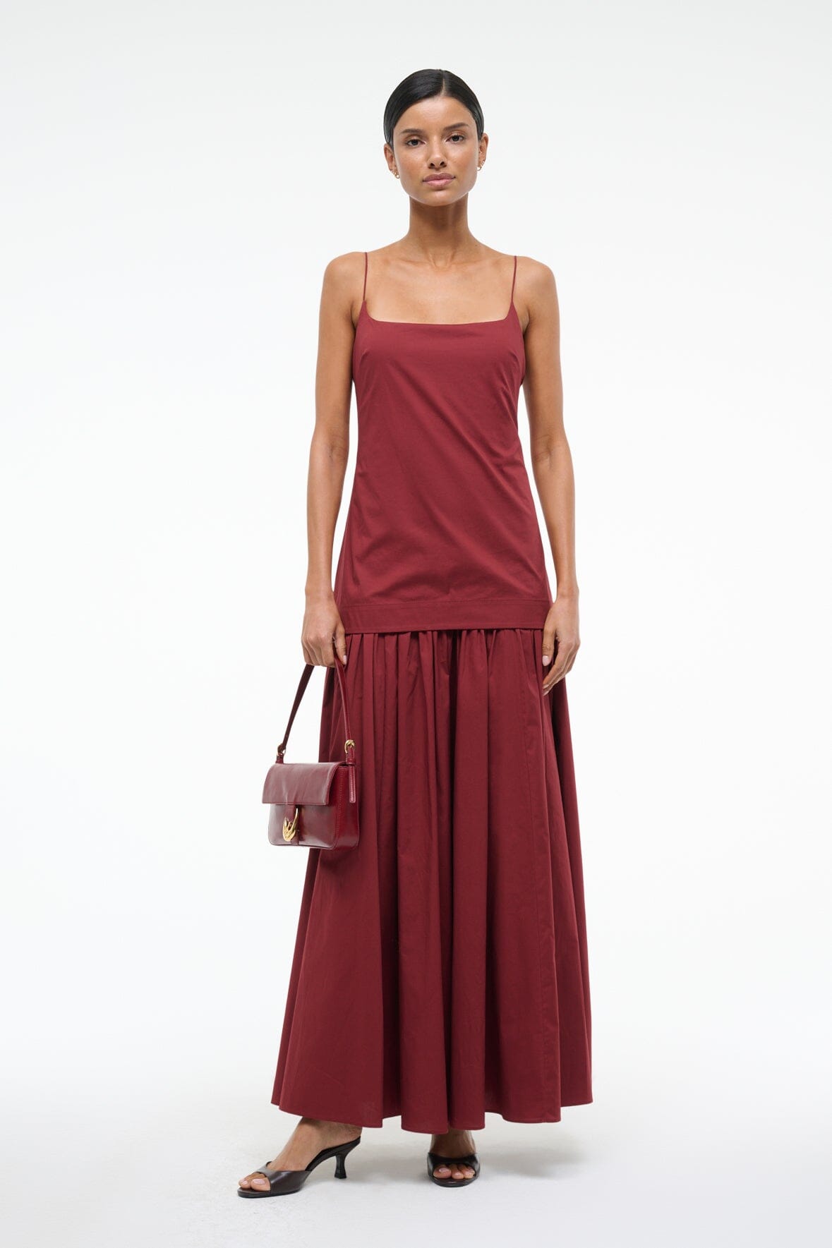 Ari Drop Waist Dress with Gathered Poplin Skirt | Sangria