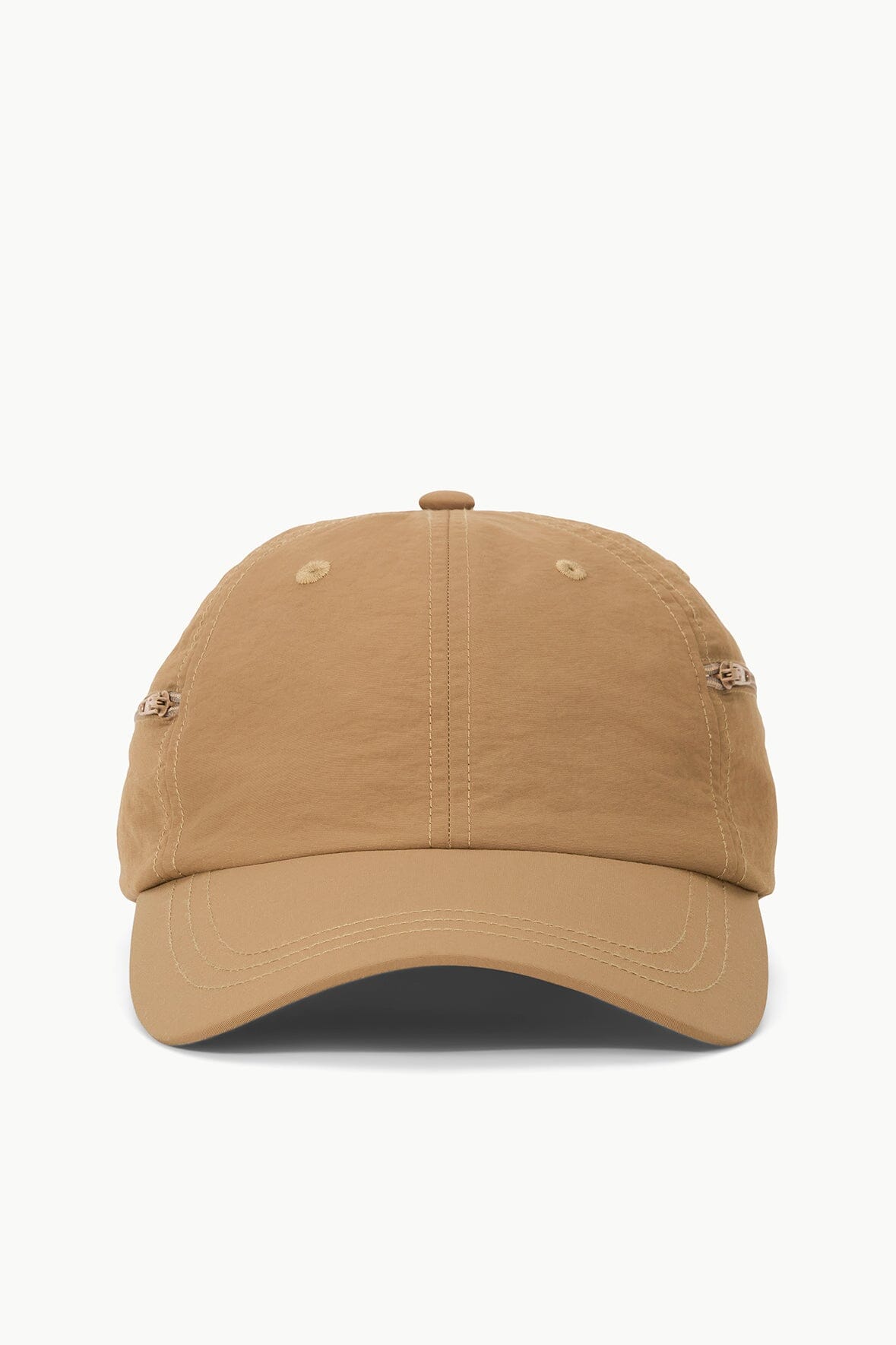 Paulie Adjustable Nylon Baseball Cap with Zip Pocket - Camel