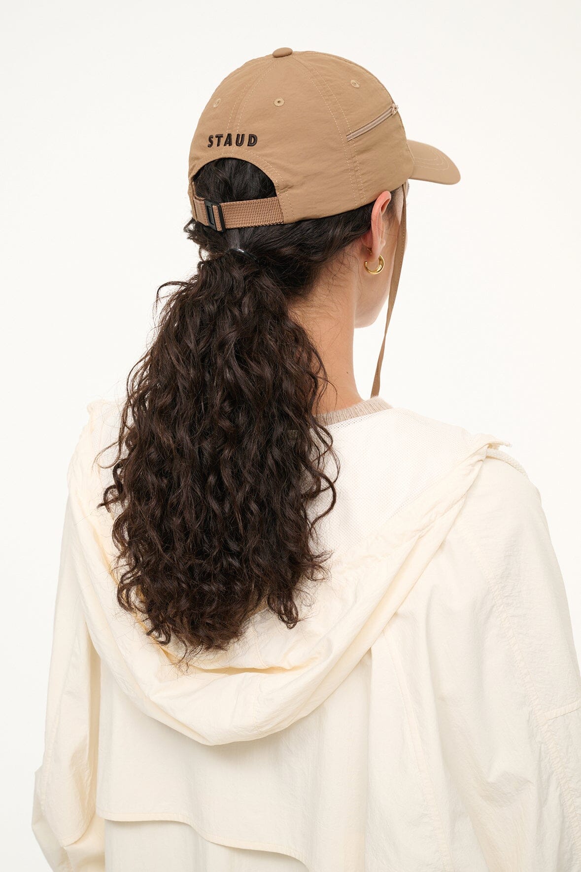 Paulie Adjustable Nylon Baseball Cap with Zip Pocket - Camel