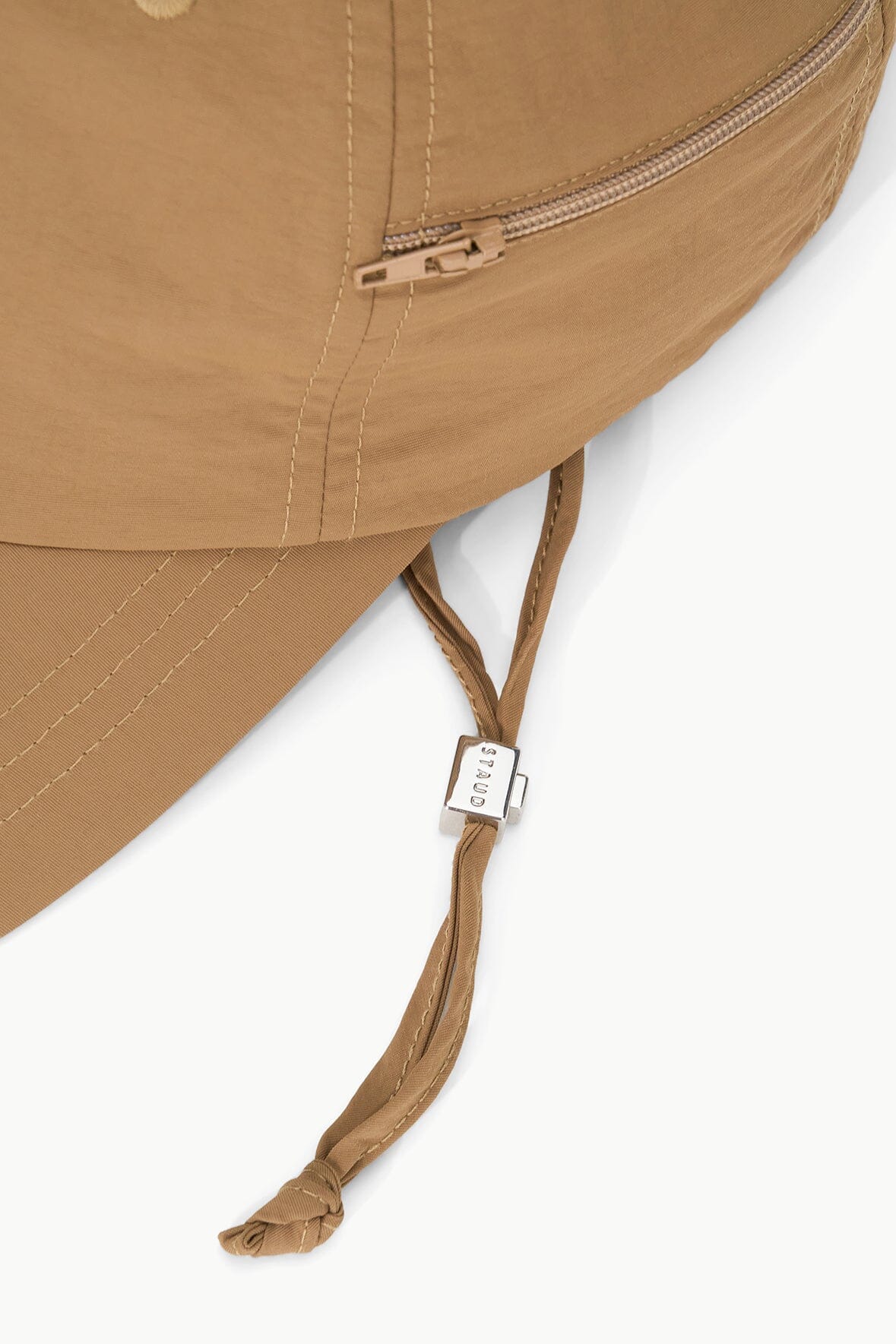 Paulie Adjustable Nylon Baseball Cap with Zip Pocket - Camel