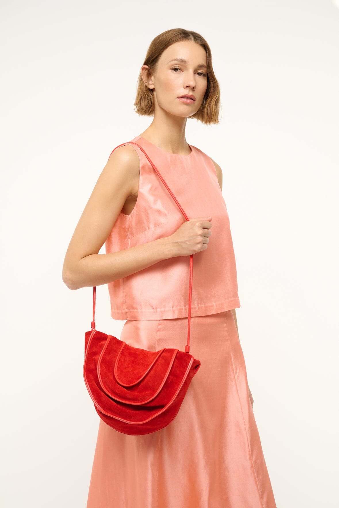 Wells Convertible Shoulder Bag with Removable Strap & Magnetic Closure - Red Rose
