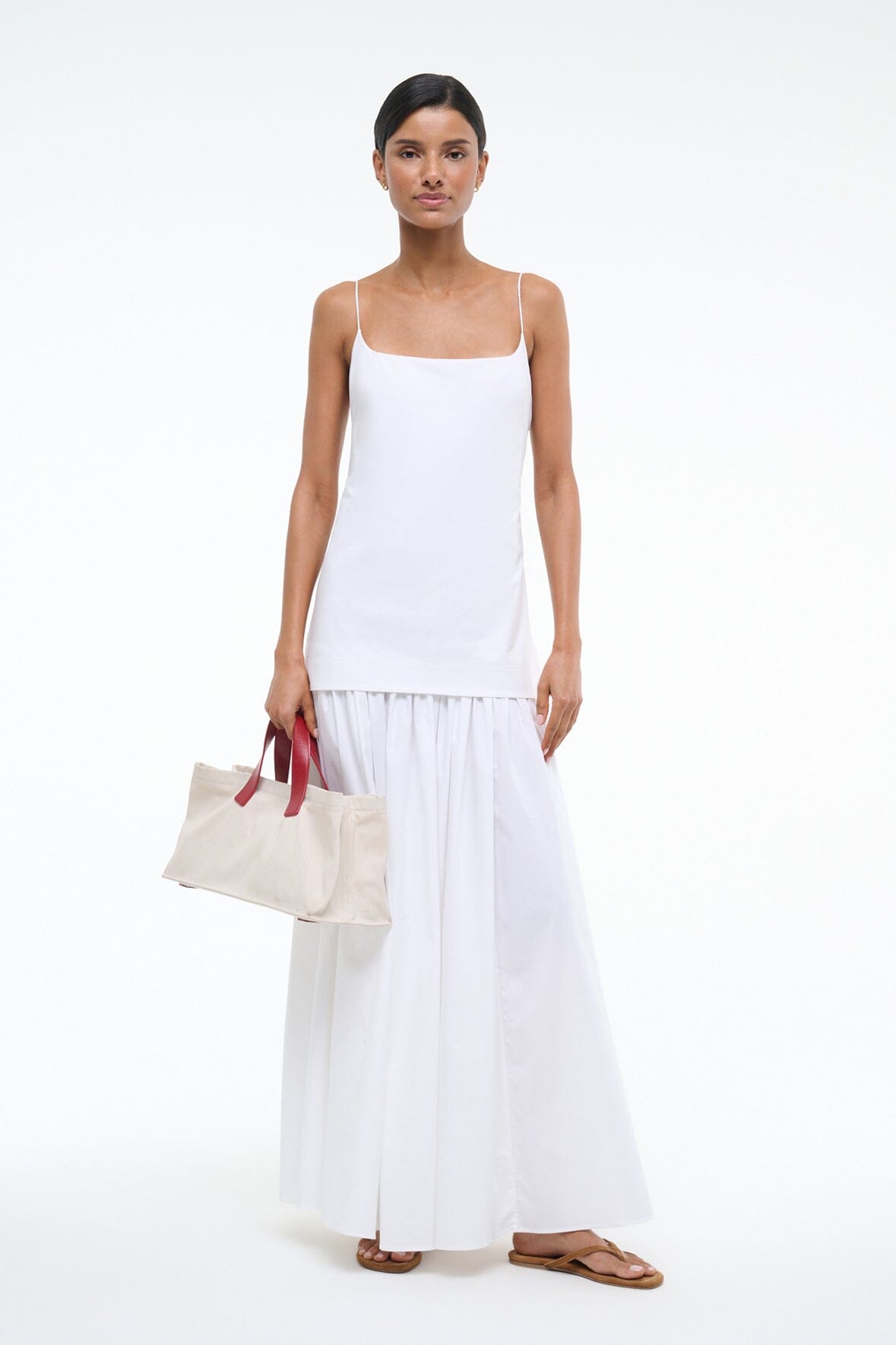 Ari White Drop Waist Dress with Spaghetti Straps