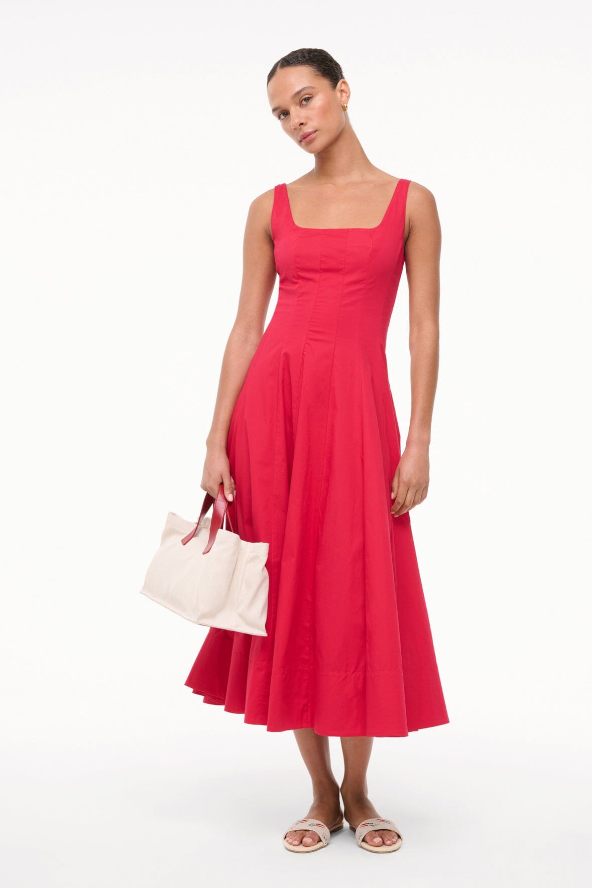 Wells Square Neck Corset Dress in Lightweight Cotton Poplin