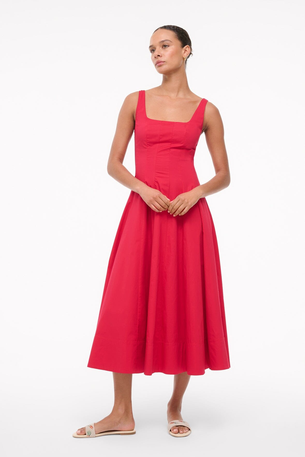 Wells Square Neck Corset Dress in Lightweight Cotton Poplin