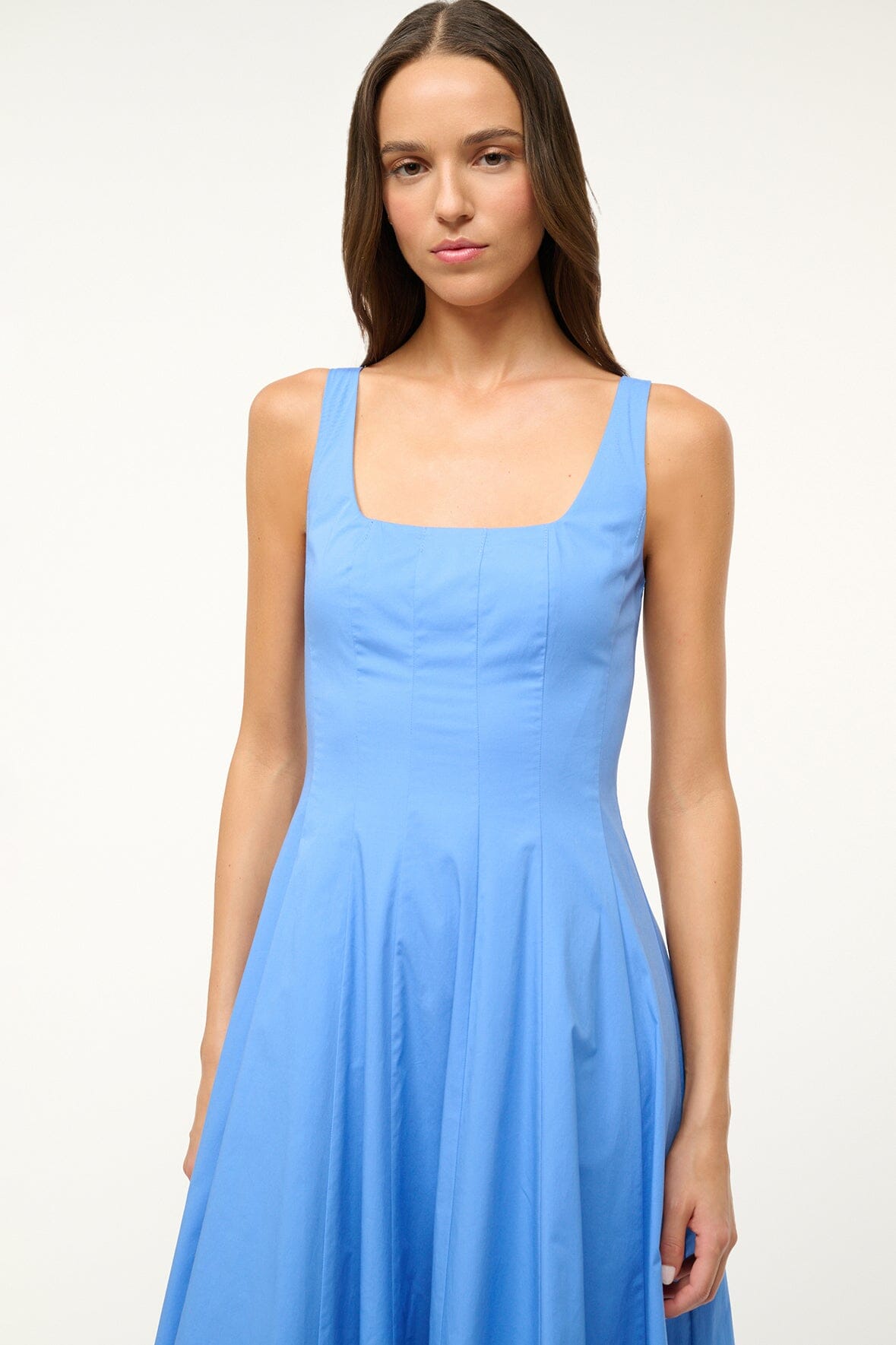 Wells Corset Waist Cotton Poplin Dress in Cornflower Blue