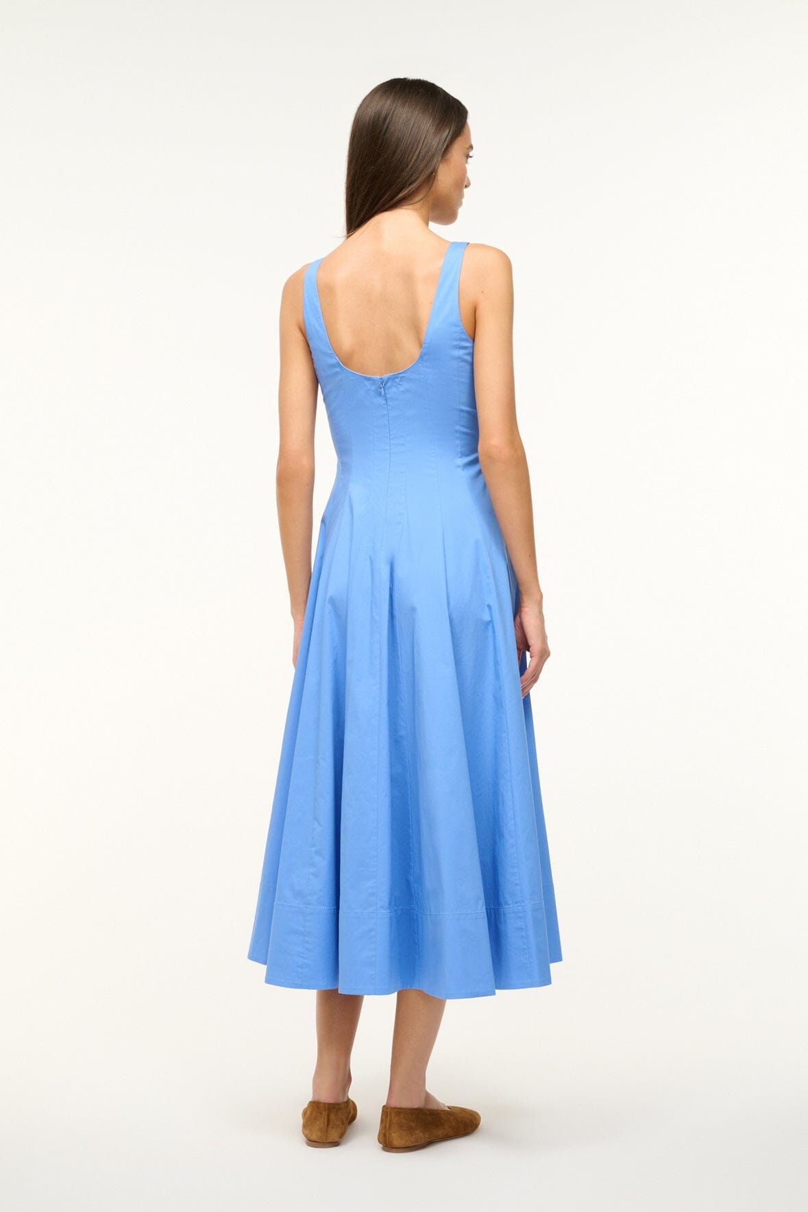 Wells Corset Waist Cotton Poplin Dress in Cornflower Blue