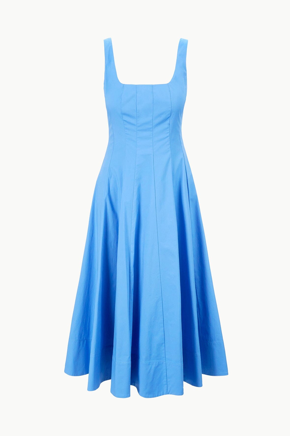 Wells Corset Waist Cotton Poplin Dress in Cornflower Blue