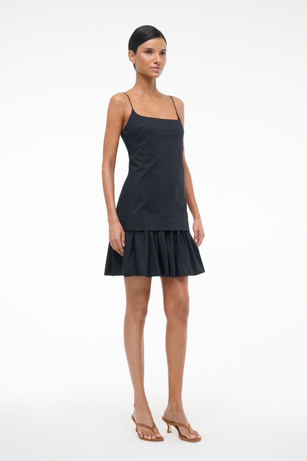 Ari Black Mini Dress with Drop Waist & Spaghetti Straps