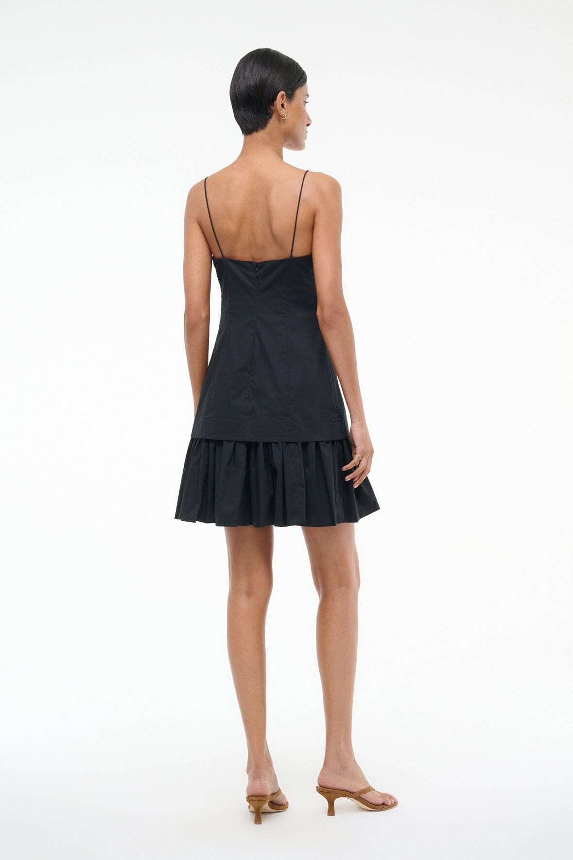 Ari Black Mini Dress with Drop Waist & Spaghetti Straps