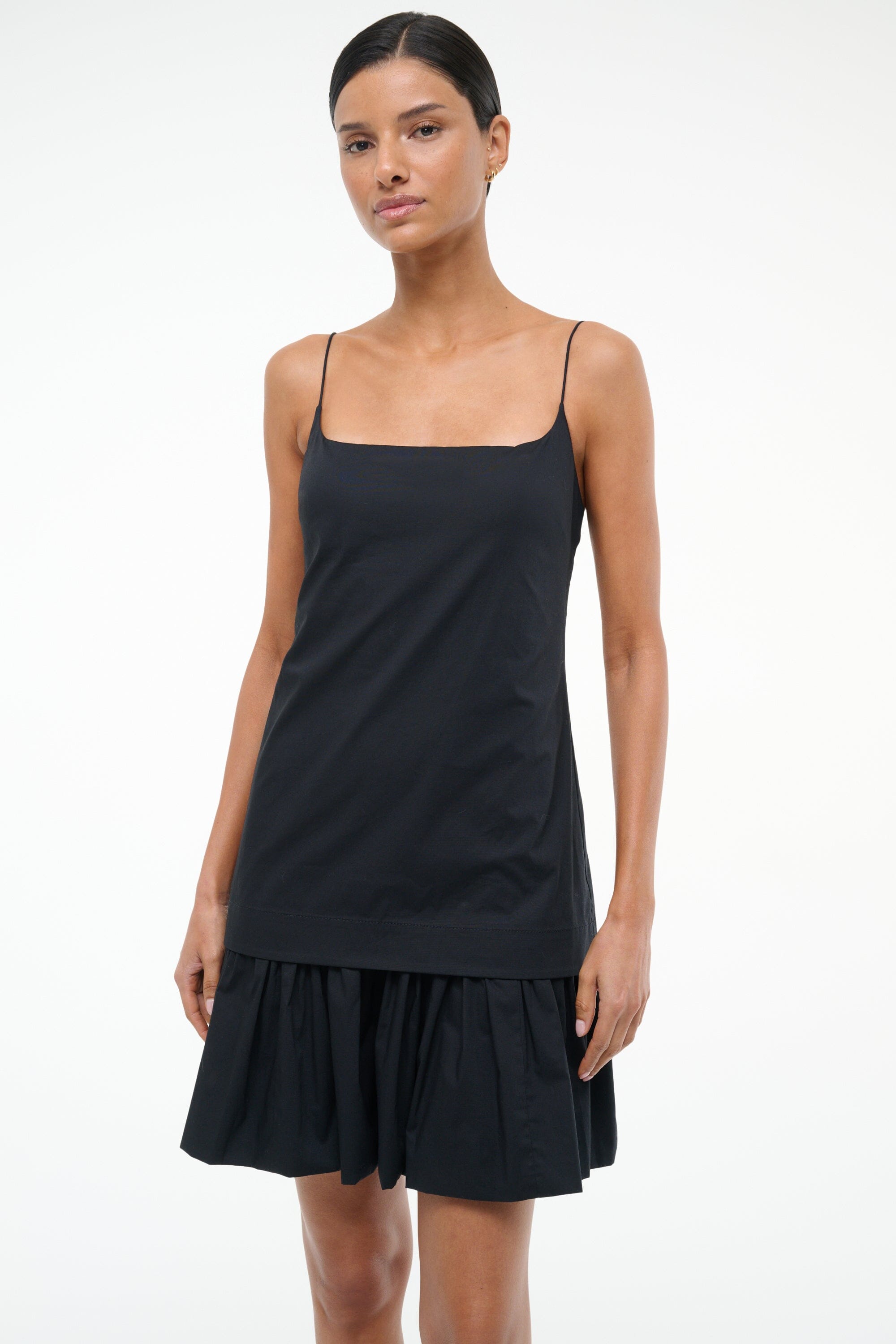 Ari Black Mini Dress with Drop Waist & Spaghetti Straps