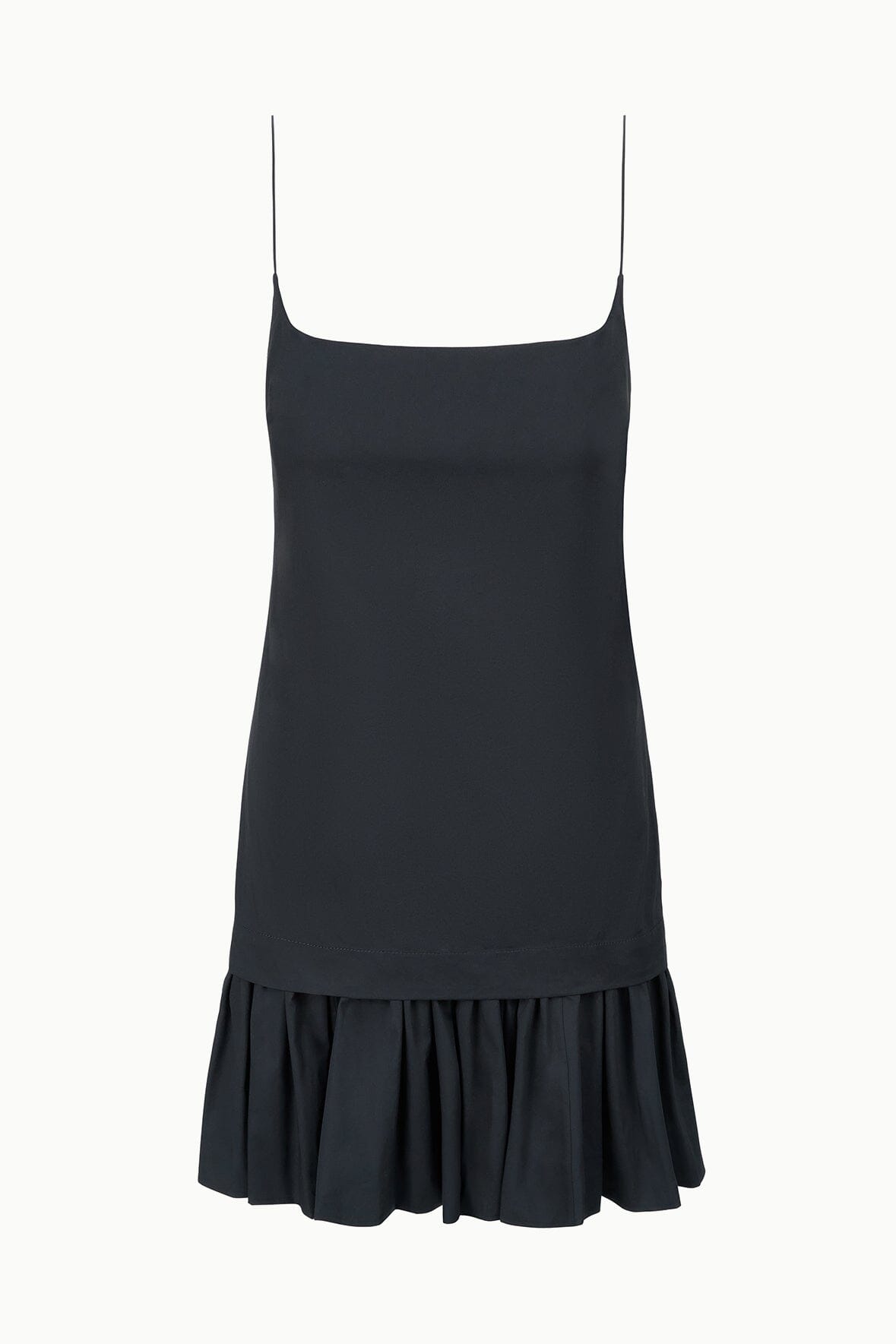 Ari Black Mini Dress with Drop Waist & Spaghetti Straps