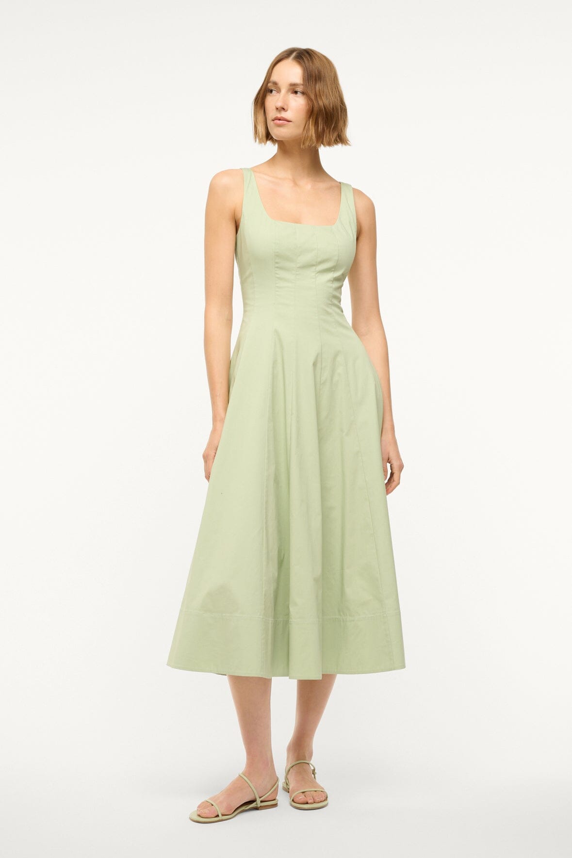 Wells Cotton Poplin Dress with Corset Bodice in Pale Jade