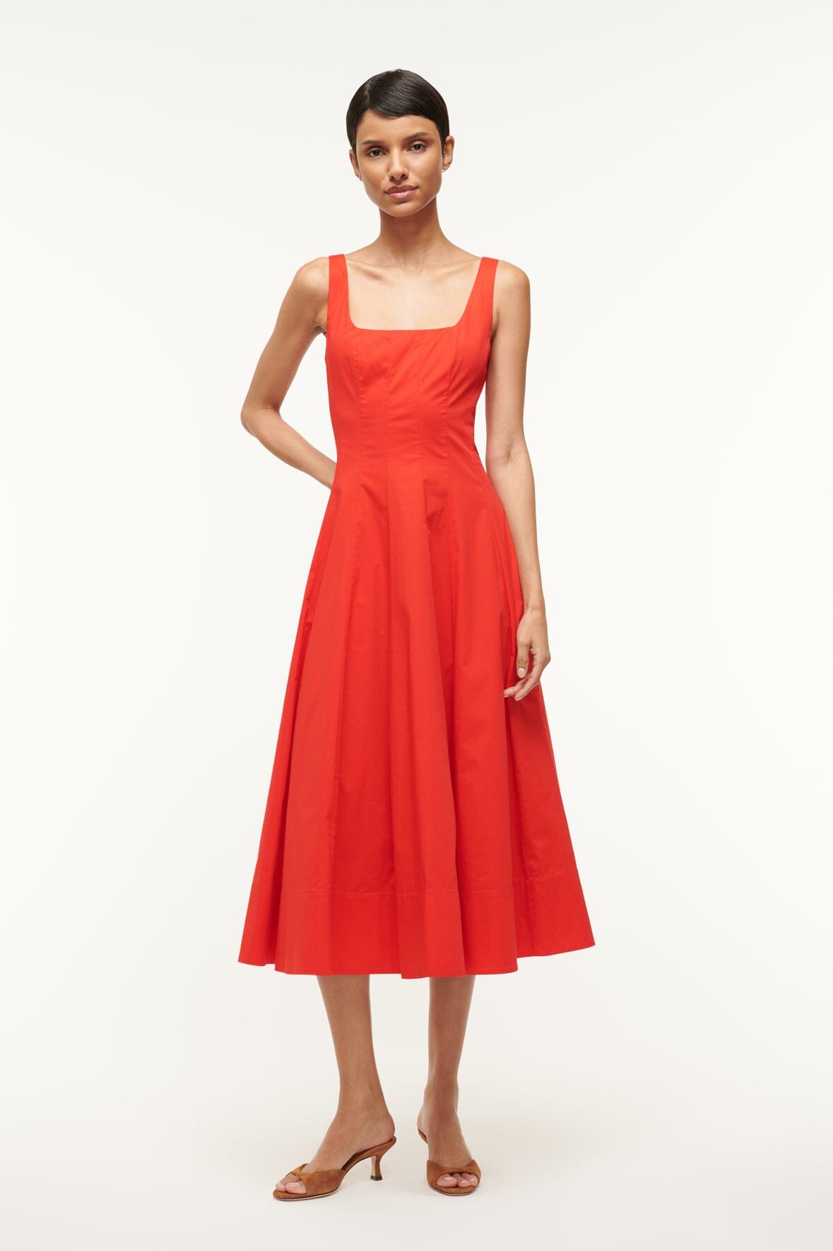 Wells Corset Waist Dress in Red Rose Cotton Poplin