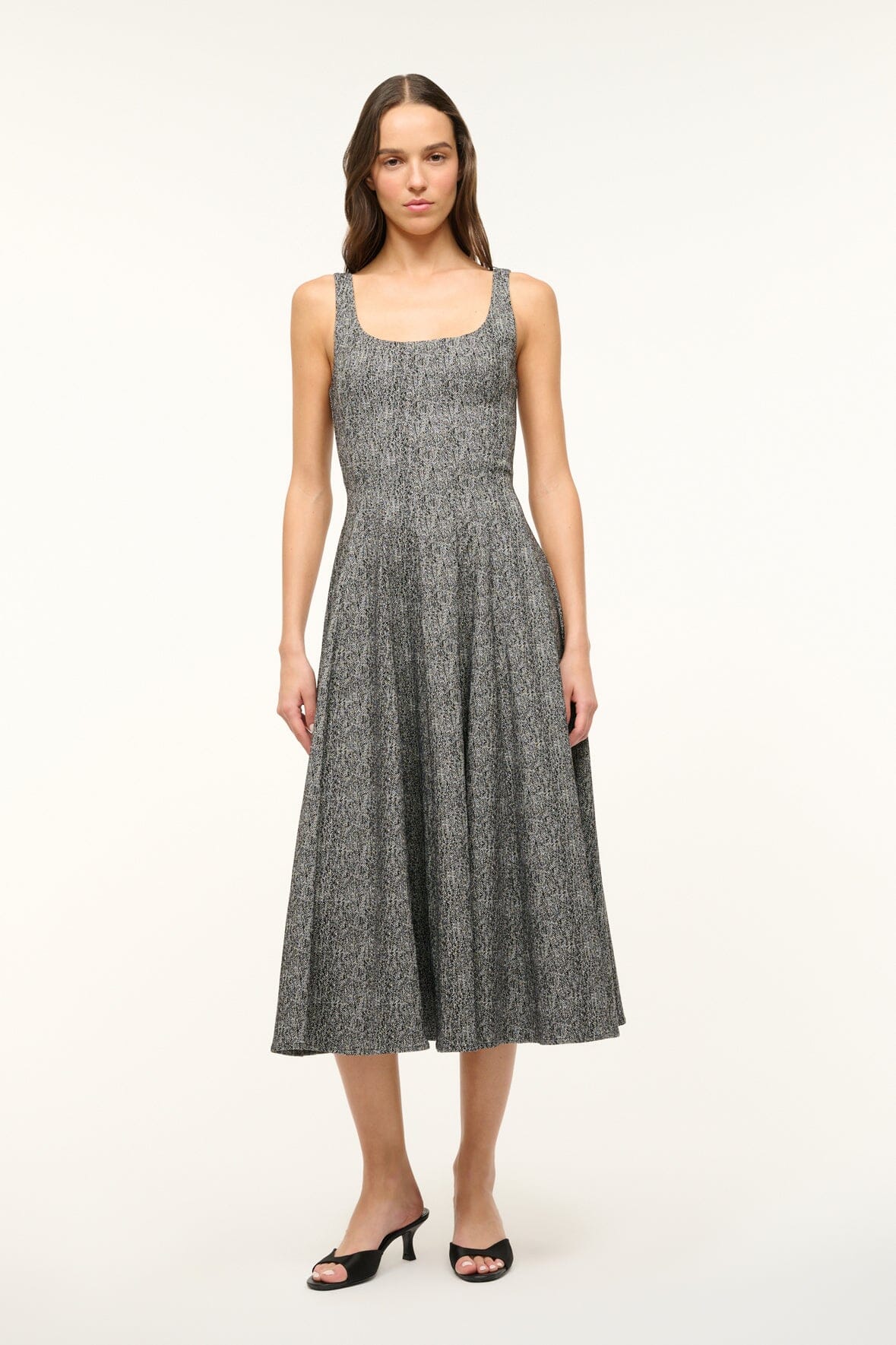 Wells Corset Herringbone Dress with Flared Skirt