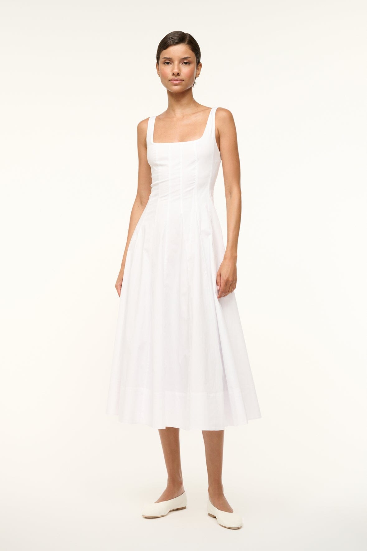 Wells Corset Midi Dress in White - Lightweight Cotton Poplin