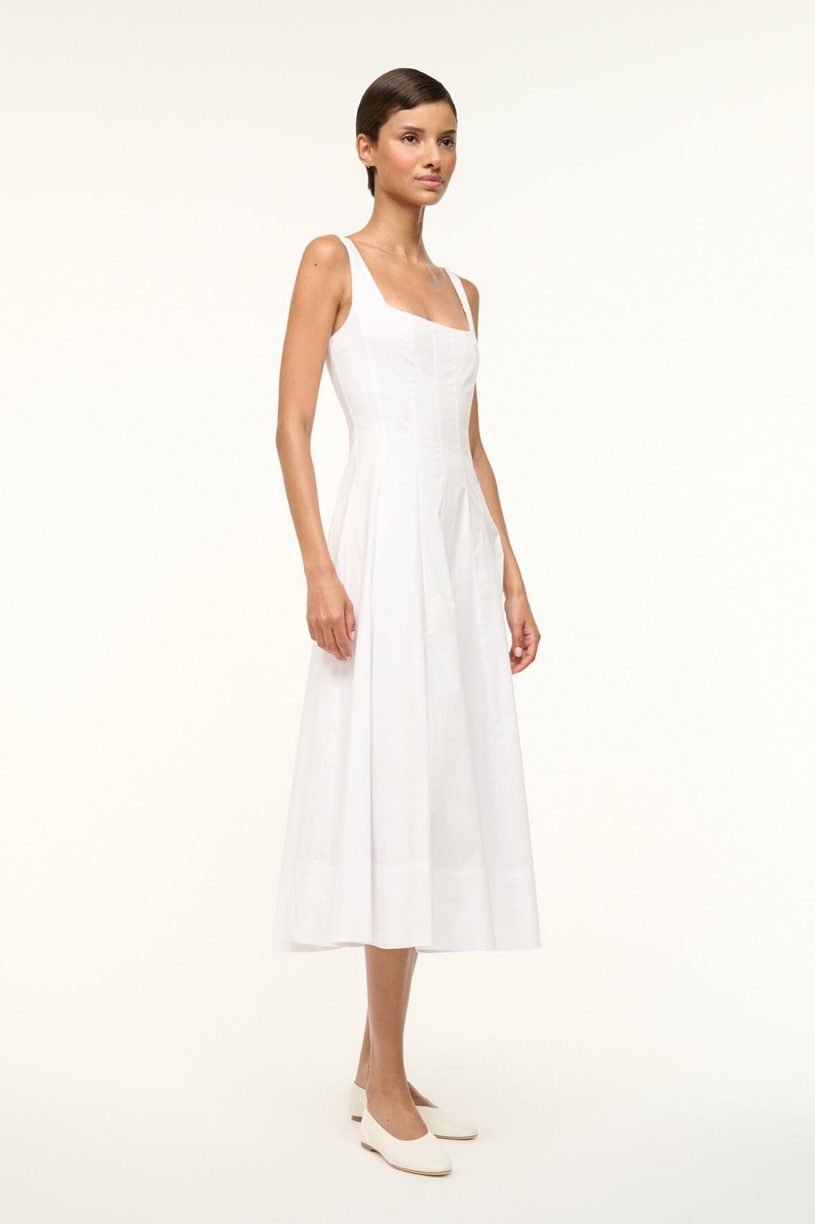 Wells Corset Midi Dress in White - Lightweight Cotton Poplin