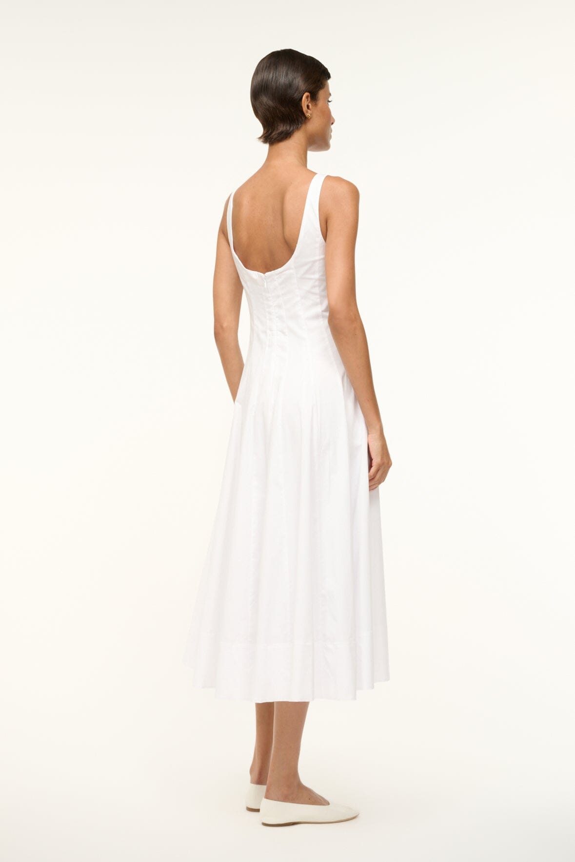 Wells Corset Midi Dress in White - Lightweight Cotton Poplin