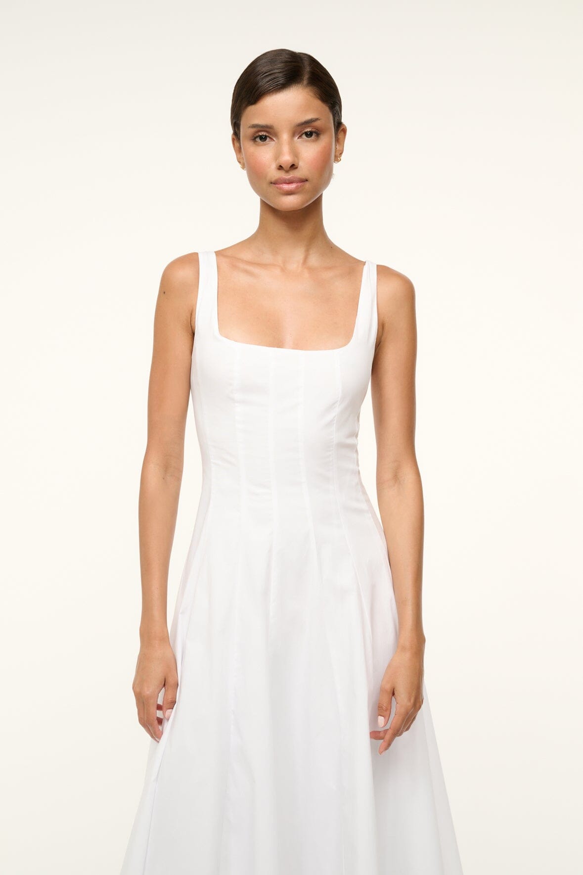 Wells Corset Midi Dress in White - Lightweight Cotton Poplin