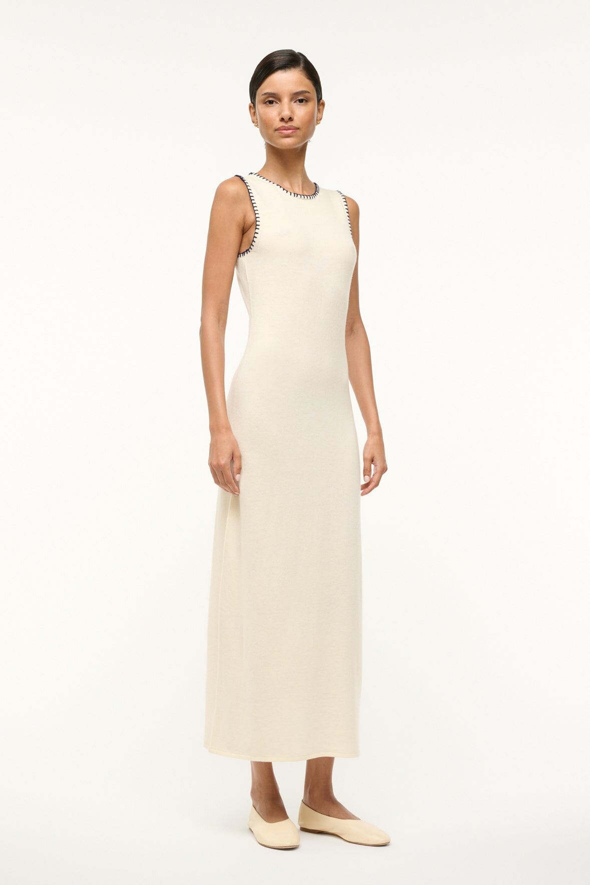 Wentworth Wool Blend Knit Dress with Contrast Whipstitch Details | Ivory Navy