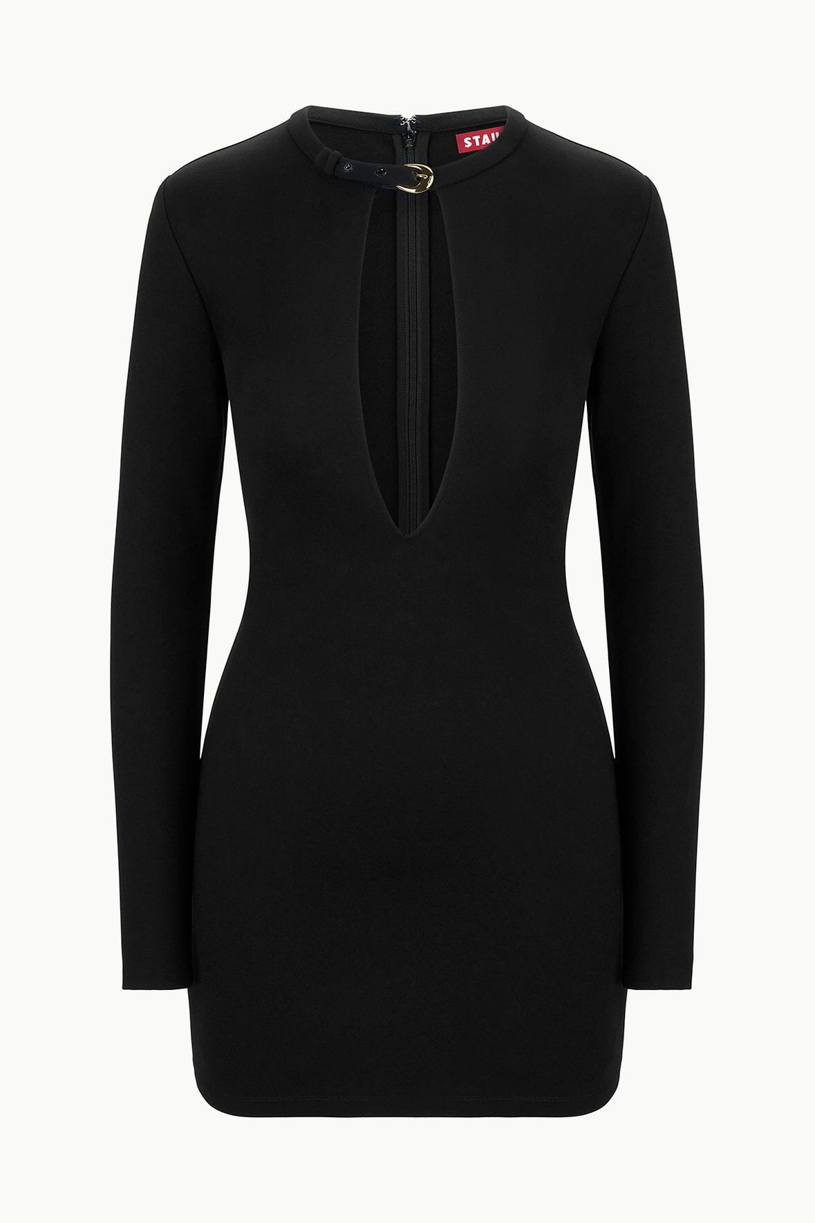 Astor Black Mini Dress with Gold Logo Moon Buckle