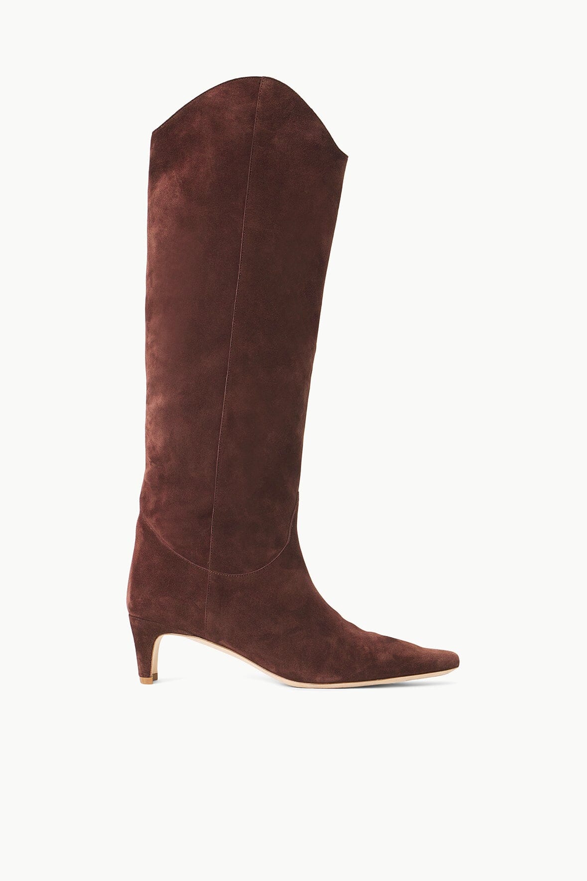 Western Wally Boot in Mahogany Suede with Pointed Toe & Blade Heel