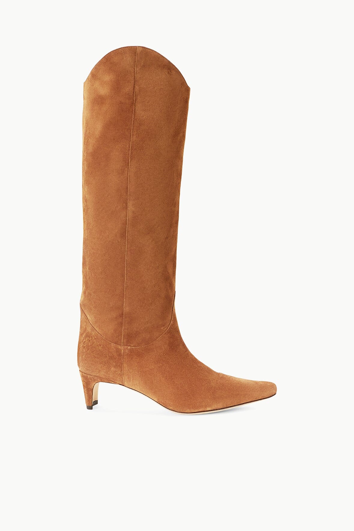 Western Wally Boot in Tan Suede with Pointed Toe & Blade Heel