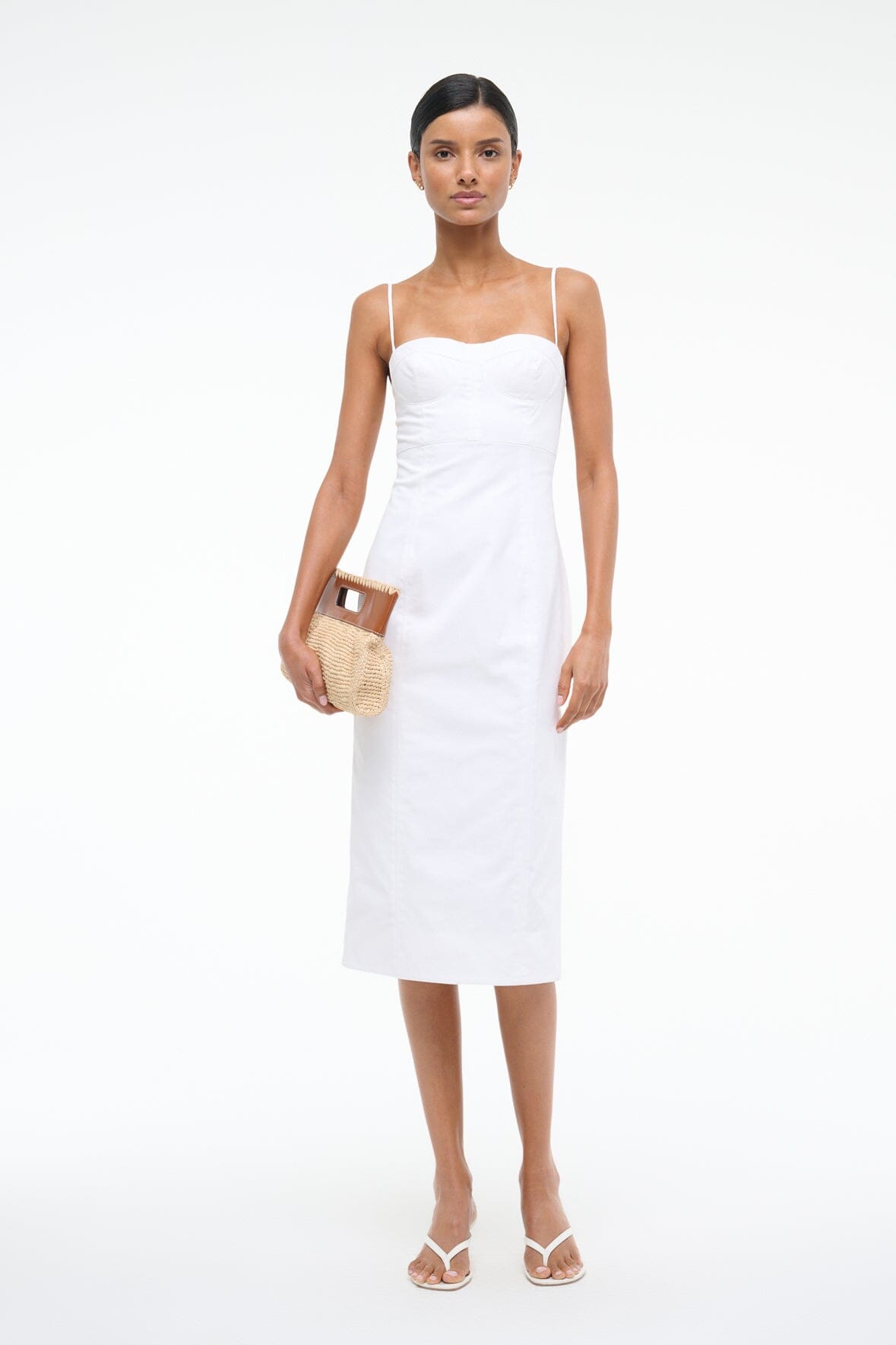 Whitney White Midi Dress with Adjustable Spaghetti Straps